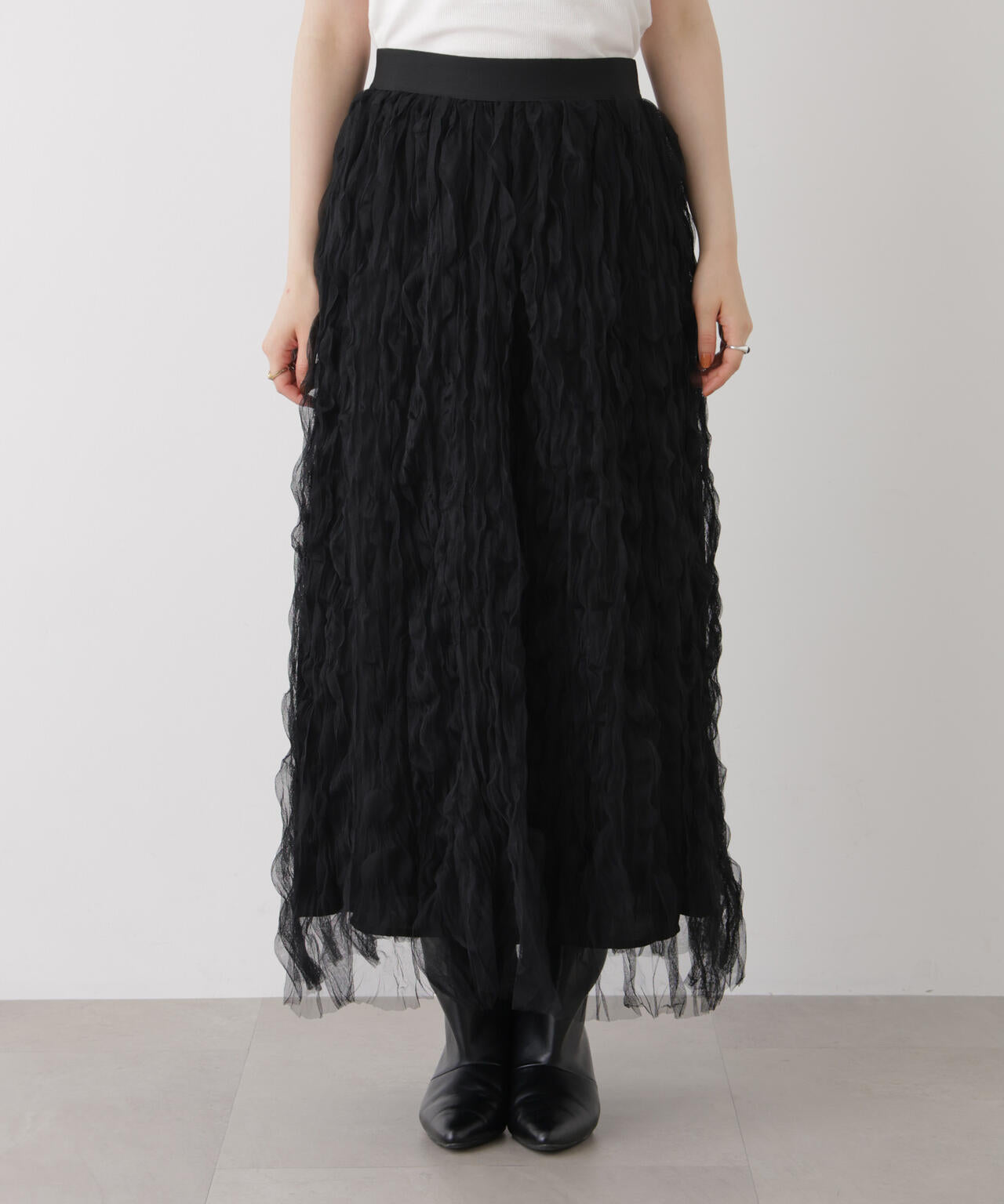 クリンクル加工チュールスカート