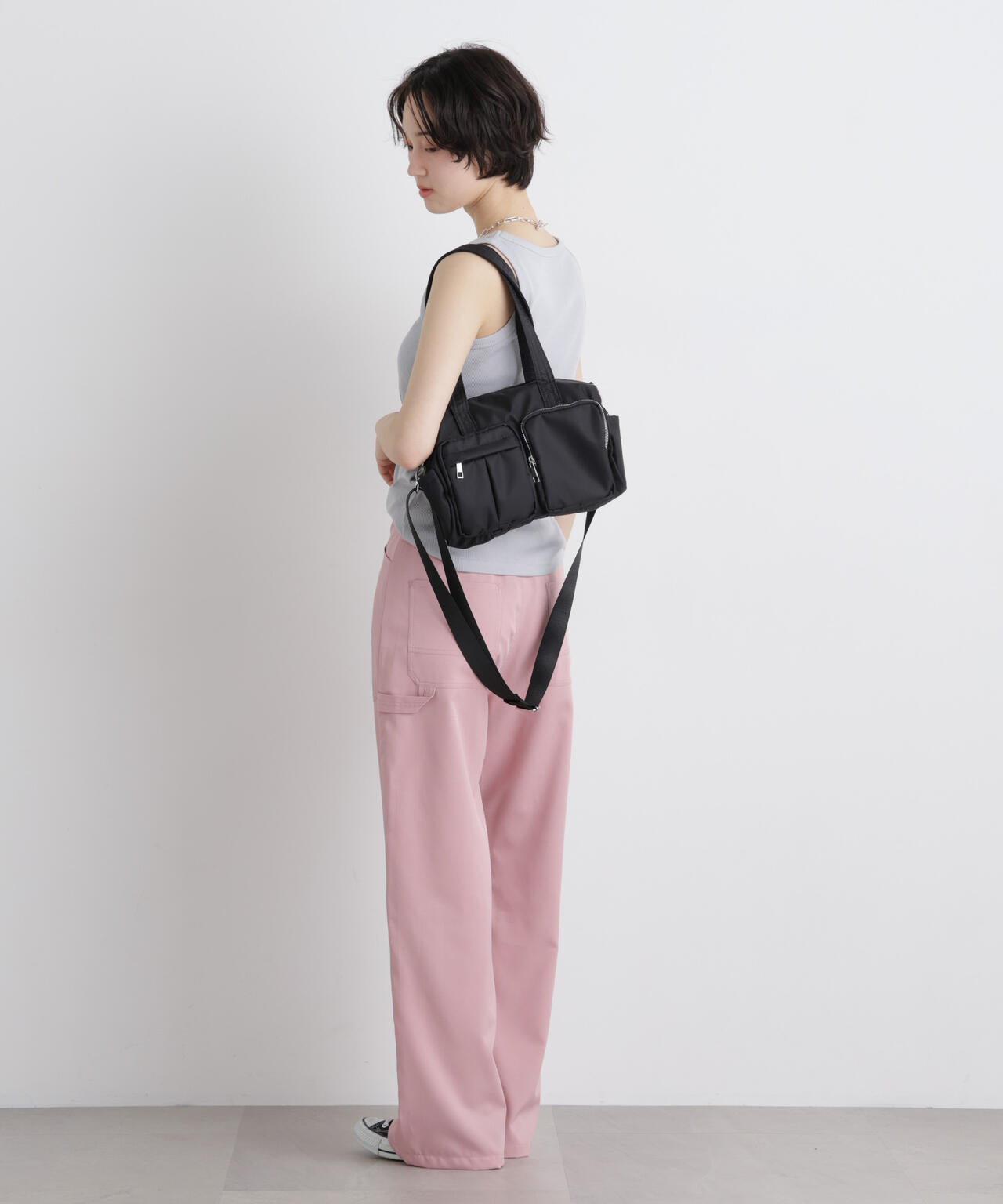【500mlペットボトル収納可】WEB限定/ナイロンドラム型ポケットボストンバッグ