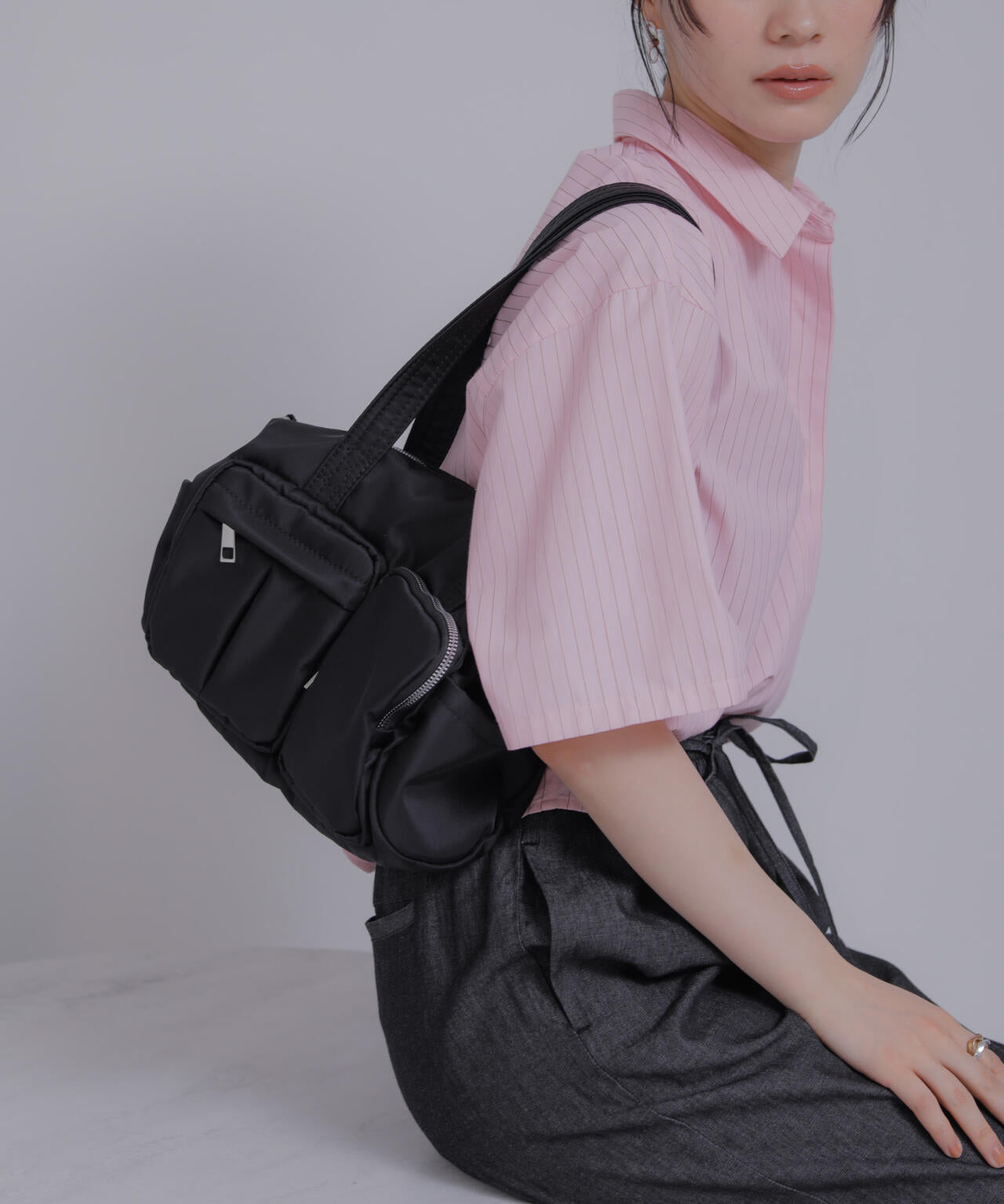 【500mlペットボトル収納可】WEB限定/ナイロンドラム型ポケットボストンバッグ