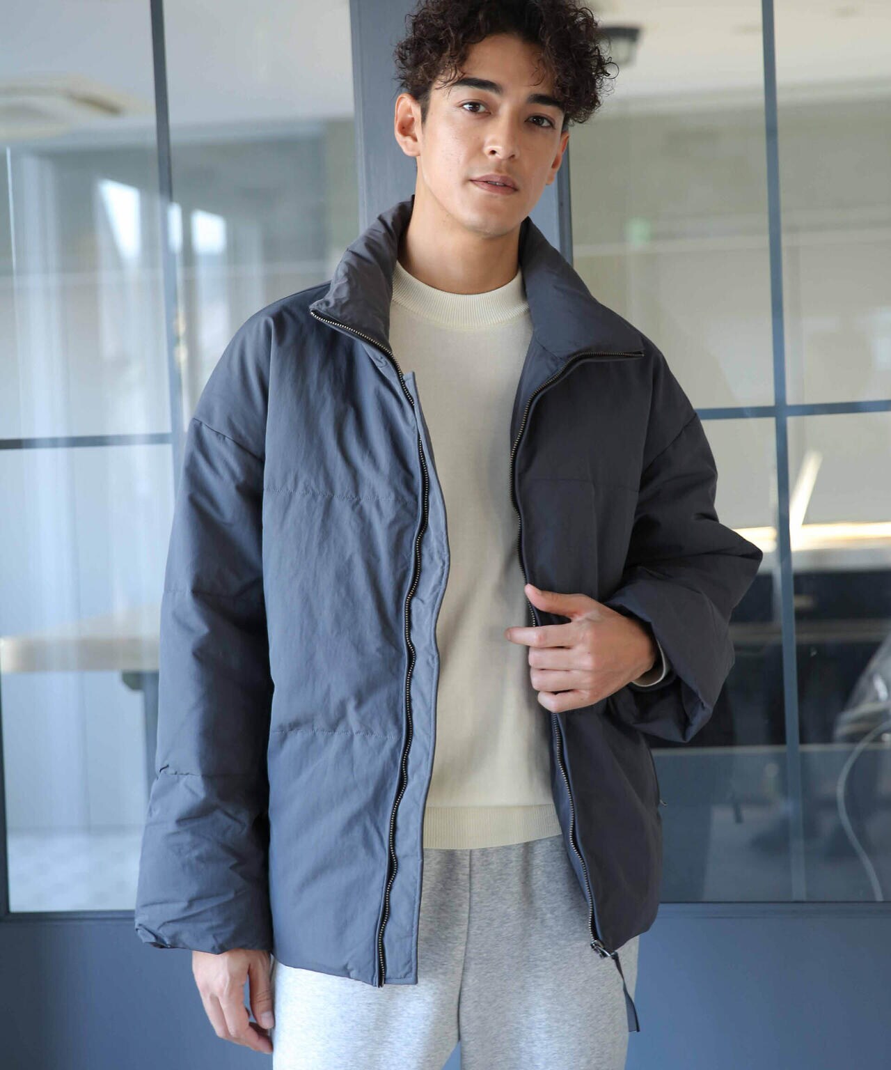 ナノユニバース ノーカラー中綿ジャケット ブルゾン フリーサイズ NANO universe（ナノ・ユニバース） アウター ナイロン 中綿 ノー