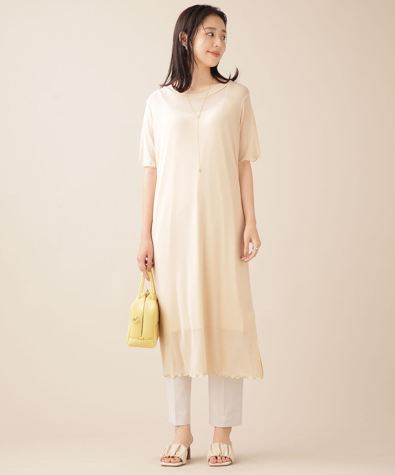 WEB限定/インナー付きシアーワンピース 半袖
