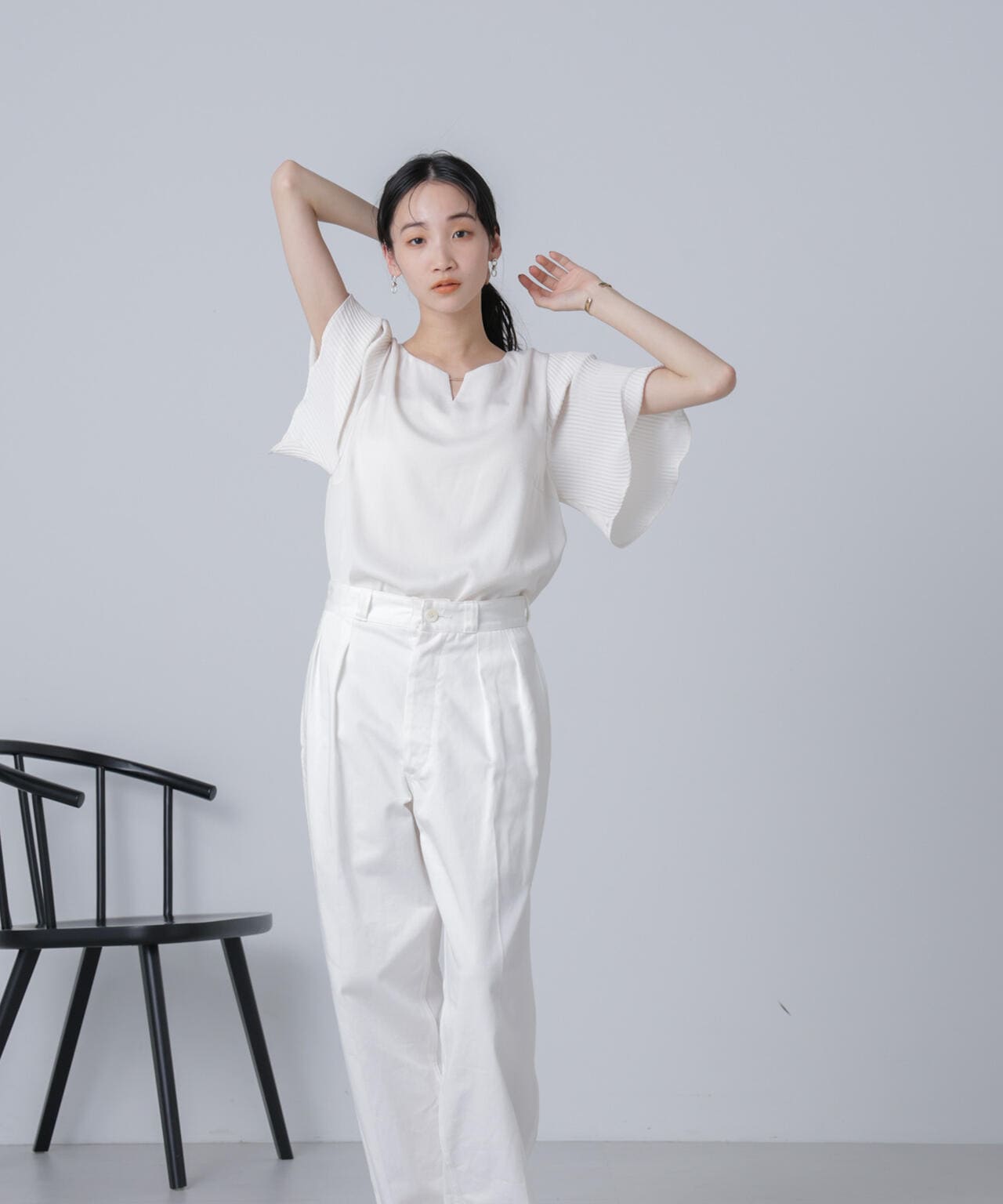 WEB限定/パーツ付きプリーツスリーブブラウス | NANO universe（ナノ