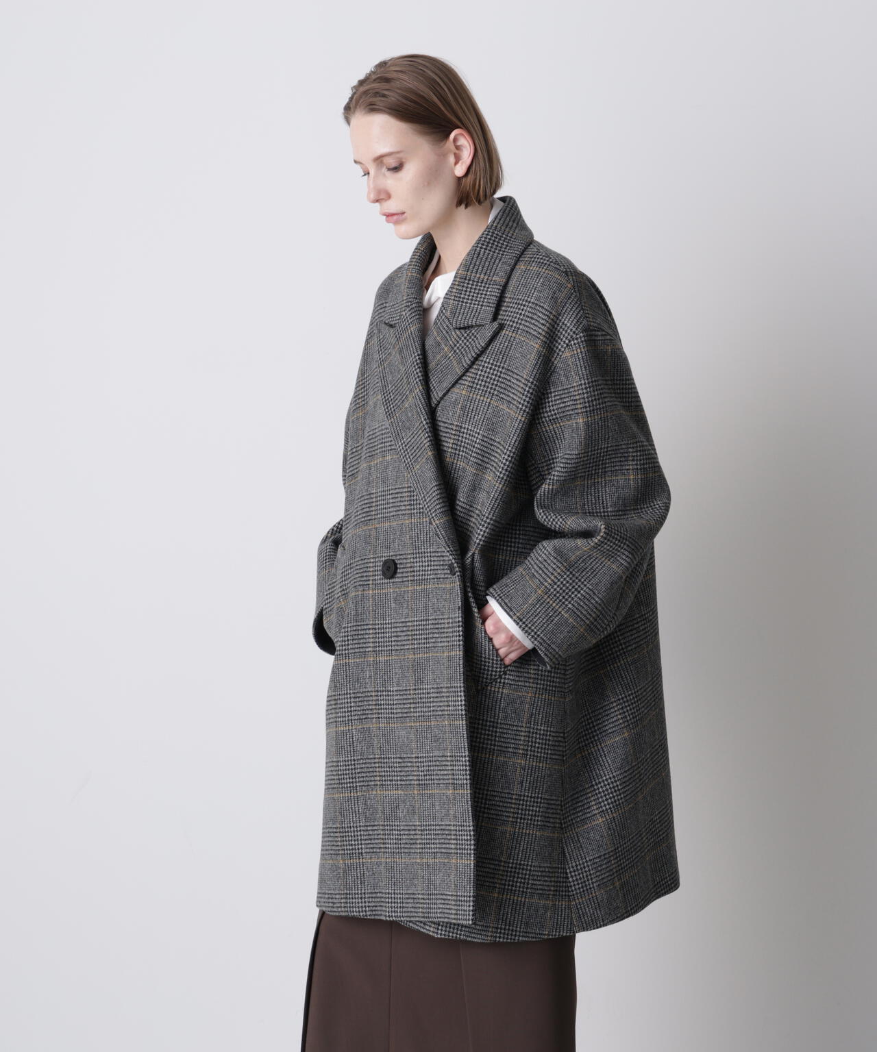 ウールチェックコート