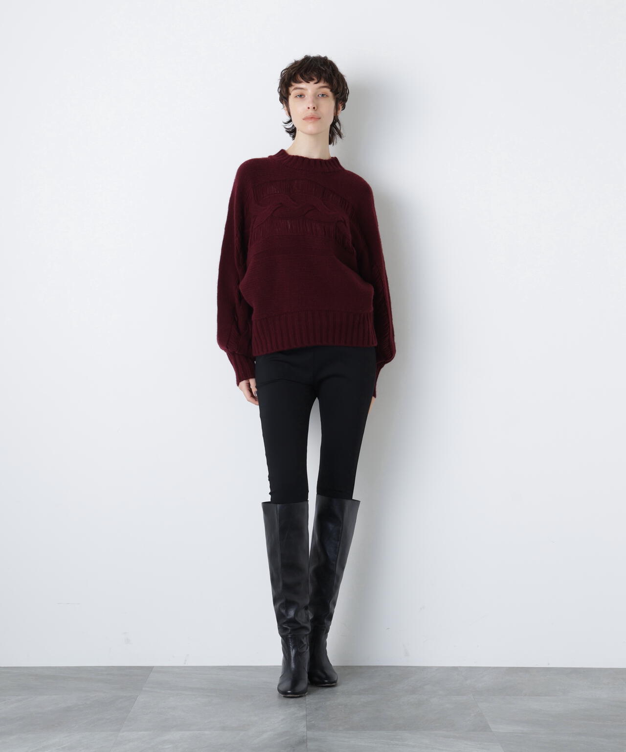 ウールカシミヤケーブルニット