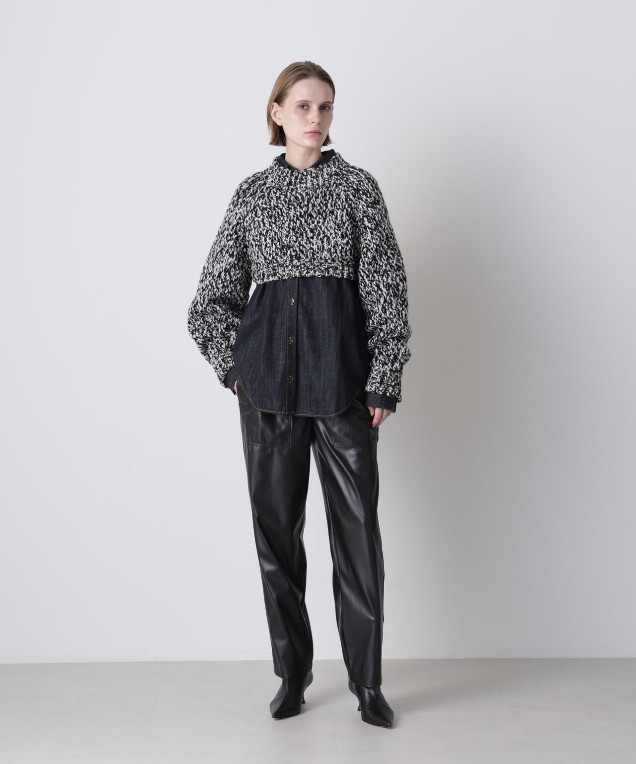 バイカラークロップニット