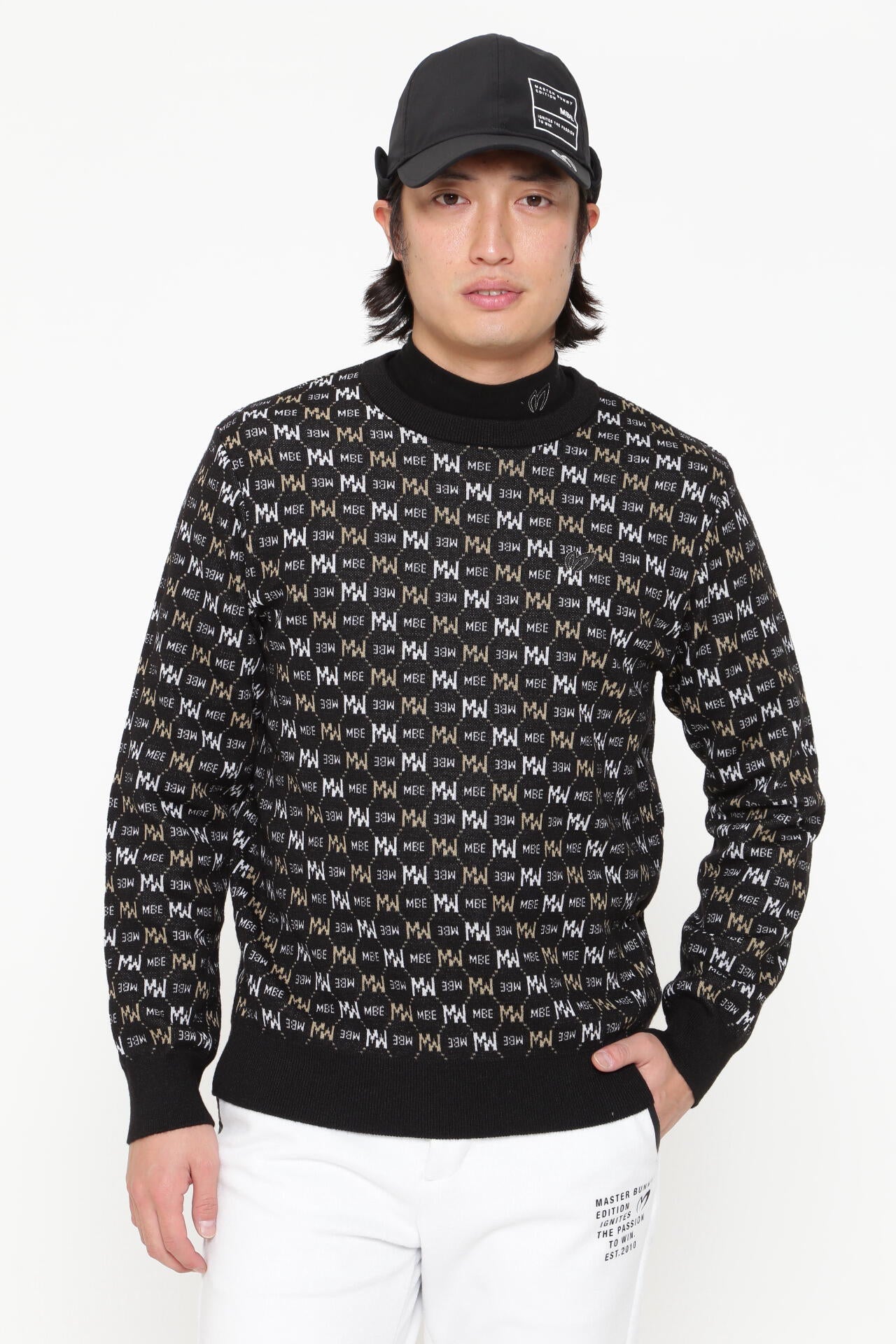 14G 3色Wジャガード クルーネックニットプルオーバー | MASTER BUNNY