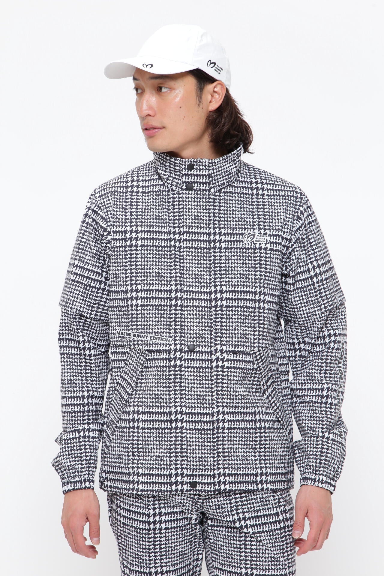 新品 マスターバニー 千鳥柄×ナイロンストレッチ 撥水ジャケット(4)M/白 レインブルゾン ＜千鳥柄＞ (MENS) | MASTER BUNNY EDITION（マスター