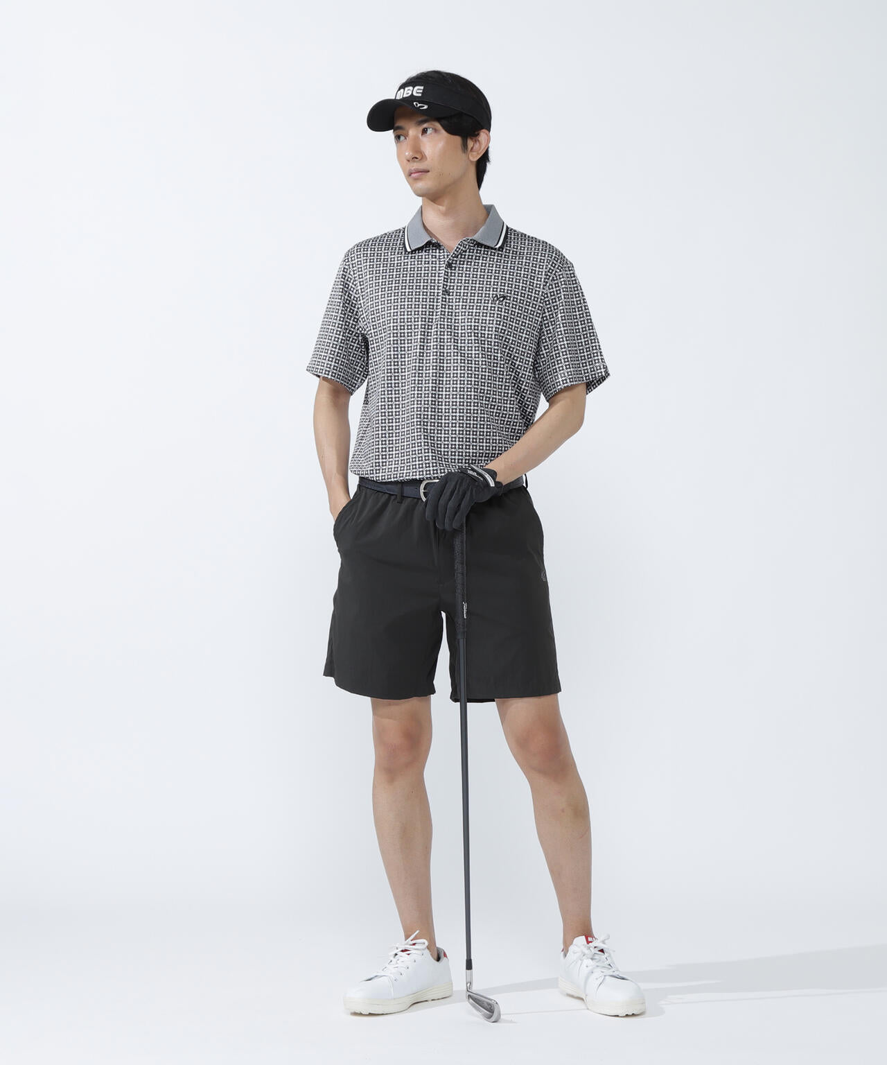 SPX150d天竺×カノコボーダー半袖ポロシャツ ＜千鳥プリント＞