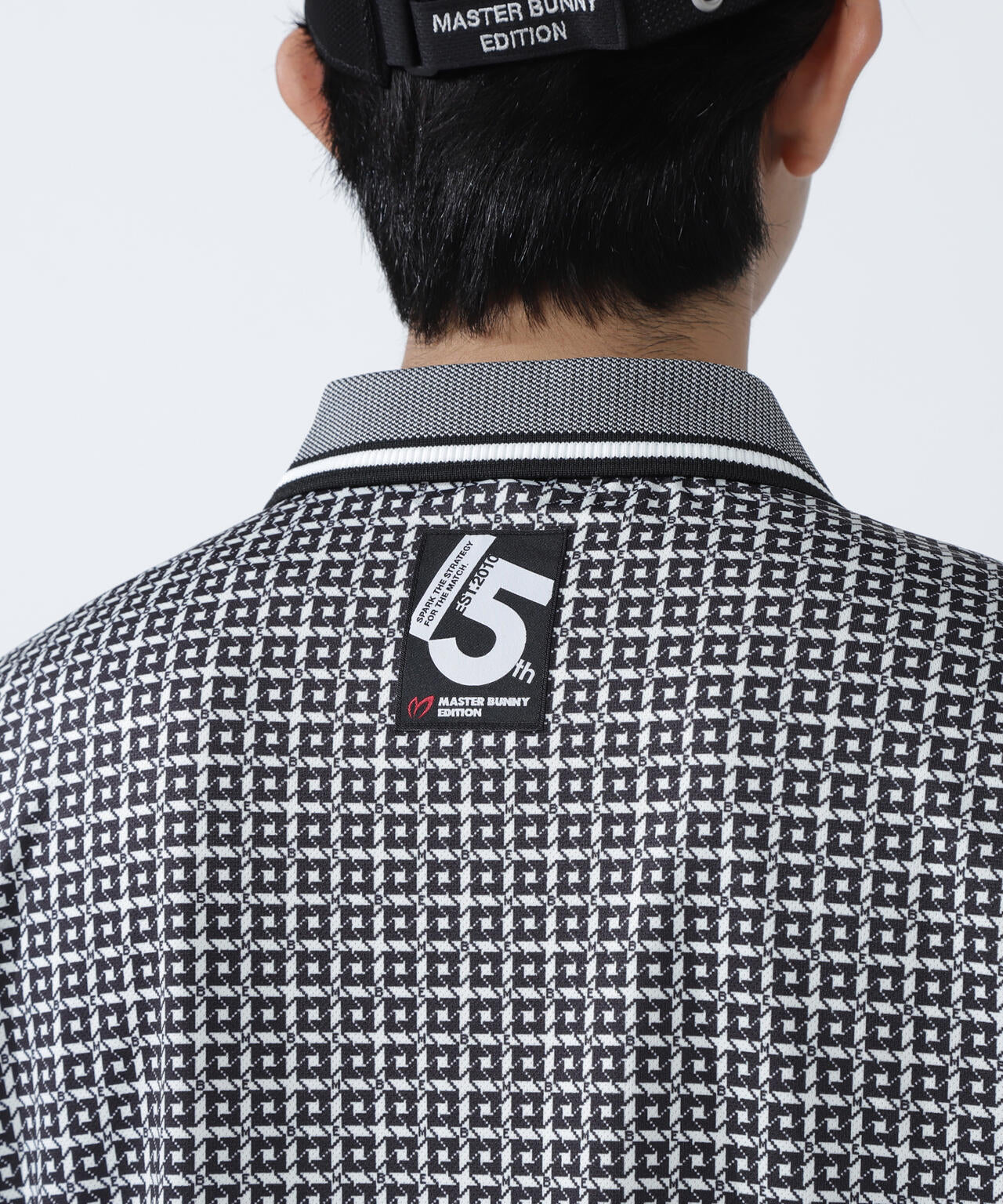 SPX150d天竺×カノコボーダー半袖ポロシャツ ＜千鳥プリント＞