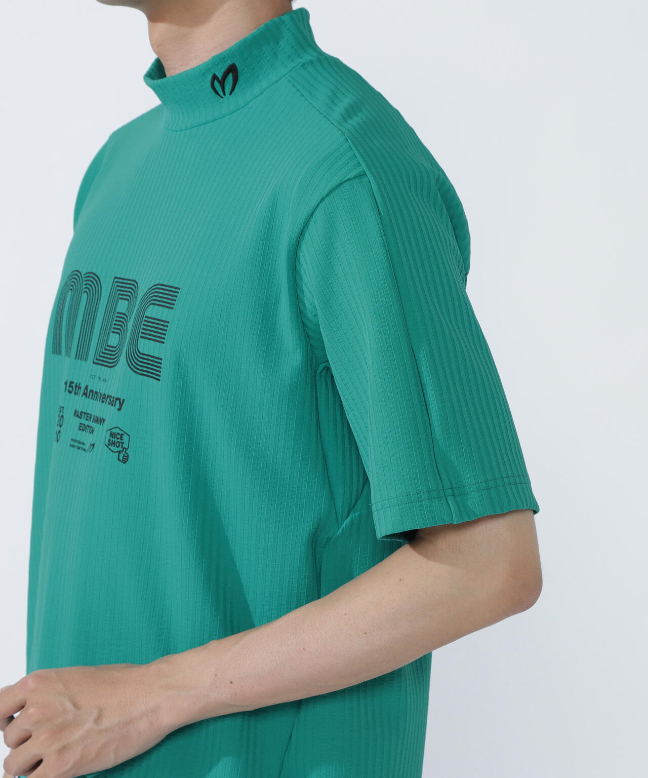 75dフルダルサッカーストライプ半袖ハイネックカットソー