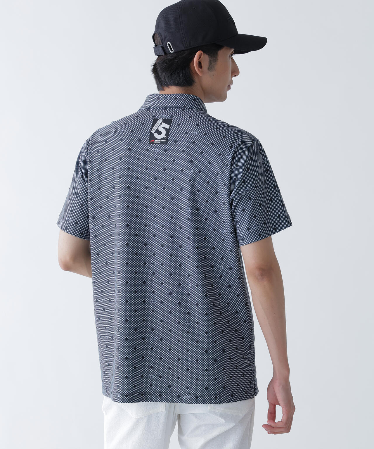 メッシュトリコットプリント半袖ポロシャツ