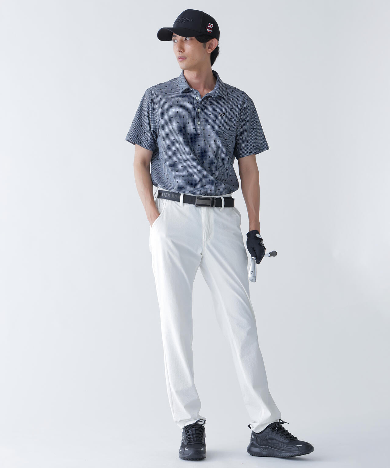 メッシュトリコットプリント半袖ポロシャツ