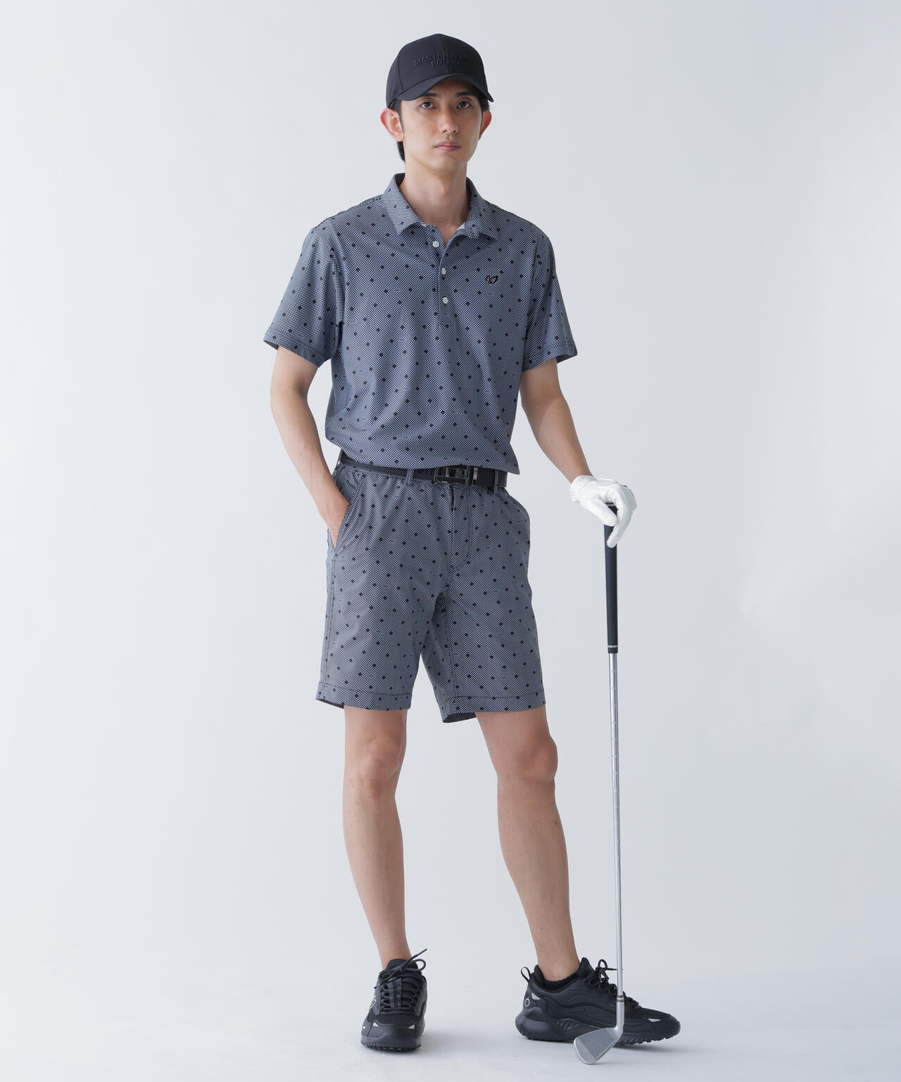 メッシュトリコットプリント半袖ポロシャツ