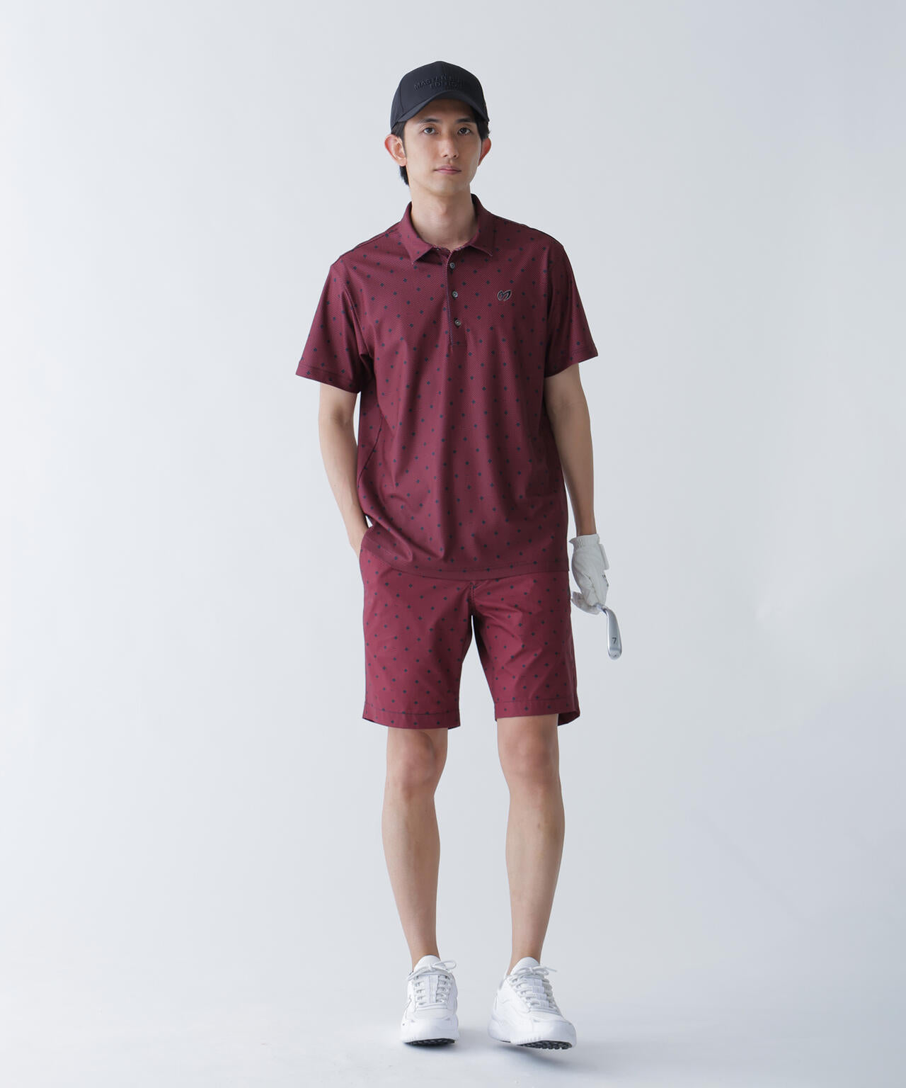 メッシュトリコットプリント半袖ポロシャツ