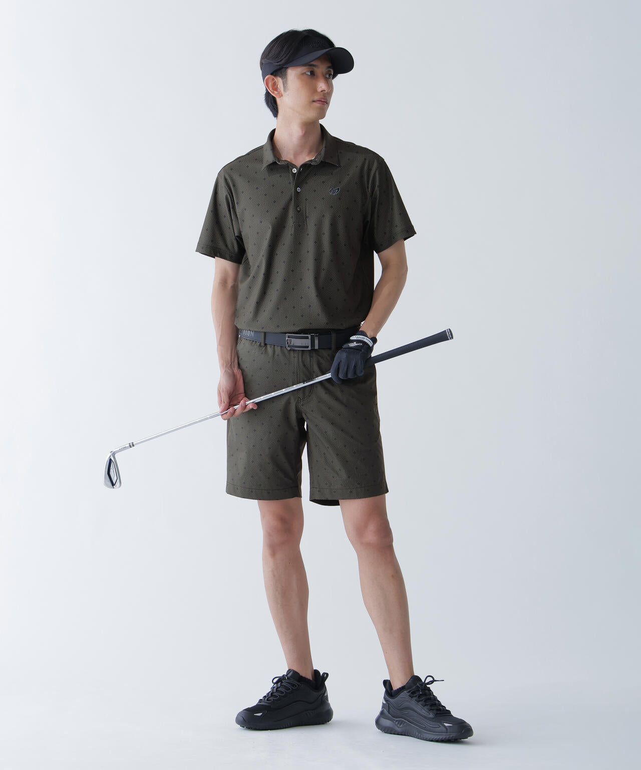 メッシュトリコットプリント半袖ポロシャツ