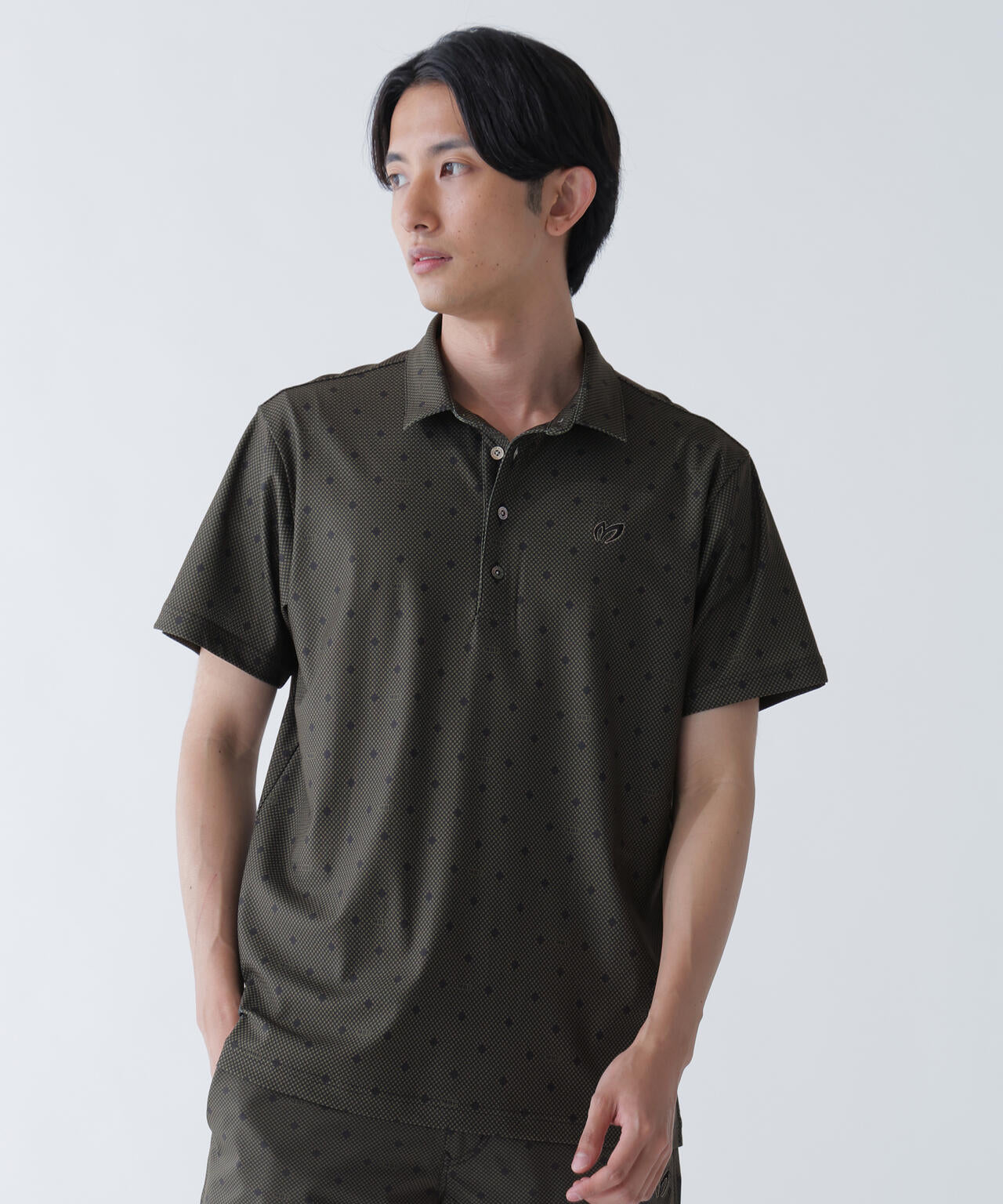 メッシュトリコットプリント半袖ポロシャツ