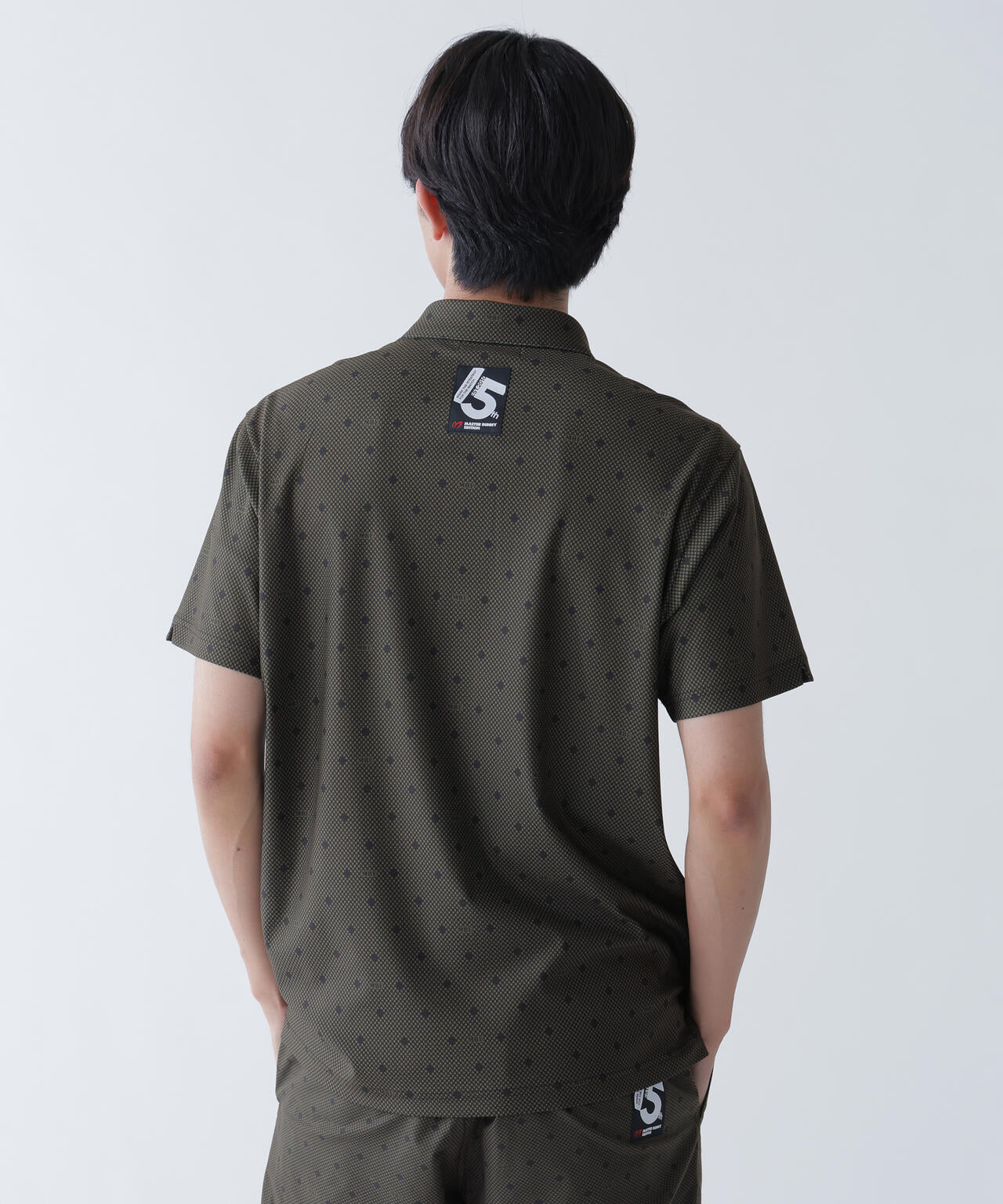 メッシュトリコットプリント半袖ポロシャツ