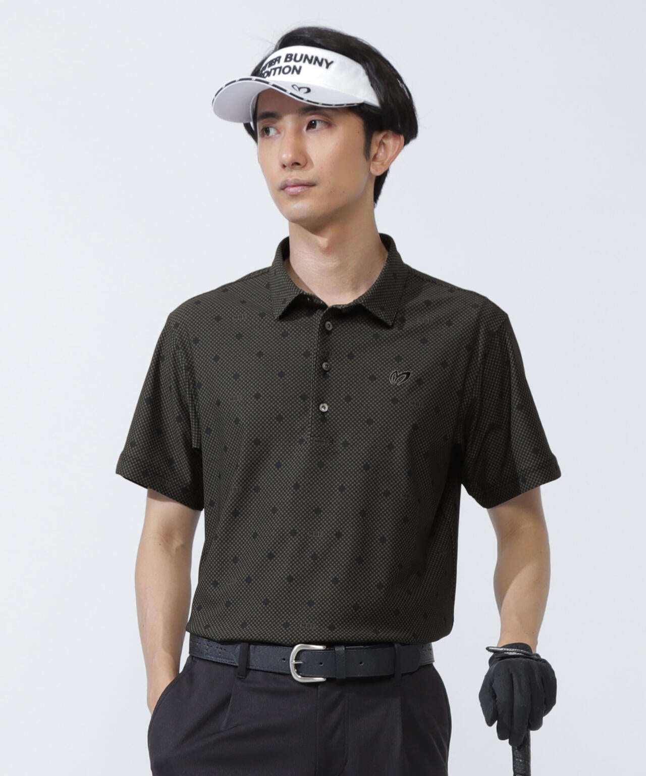 メッシュトリコットプリント半袖ポロシャツ