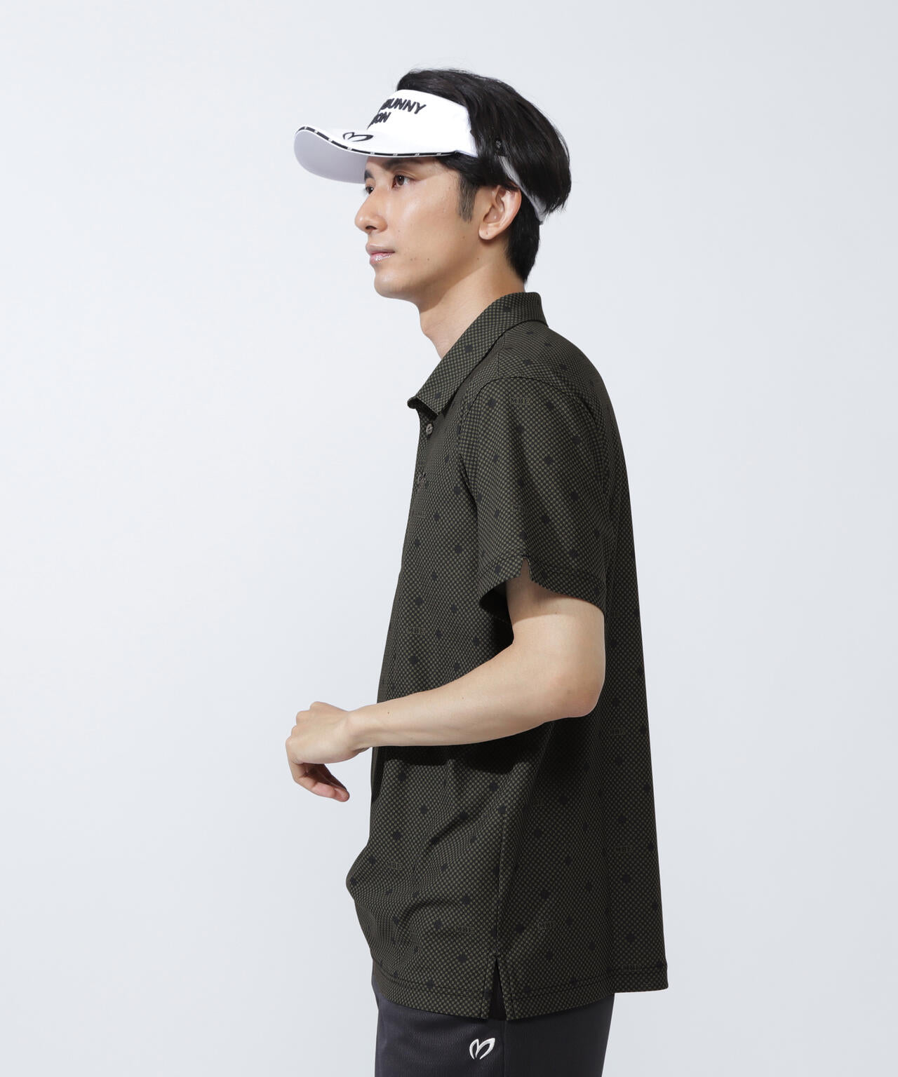 メッシュトリコットプリント半袖ポロシャツ