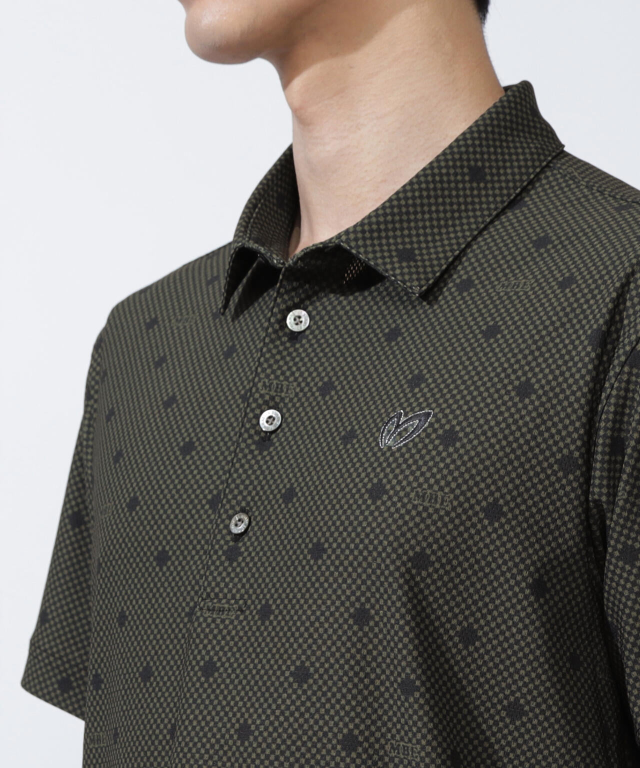 メッシュトリコットプリント半袖ポロシャツ