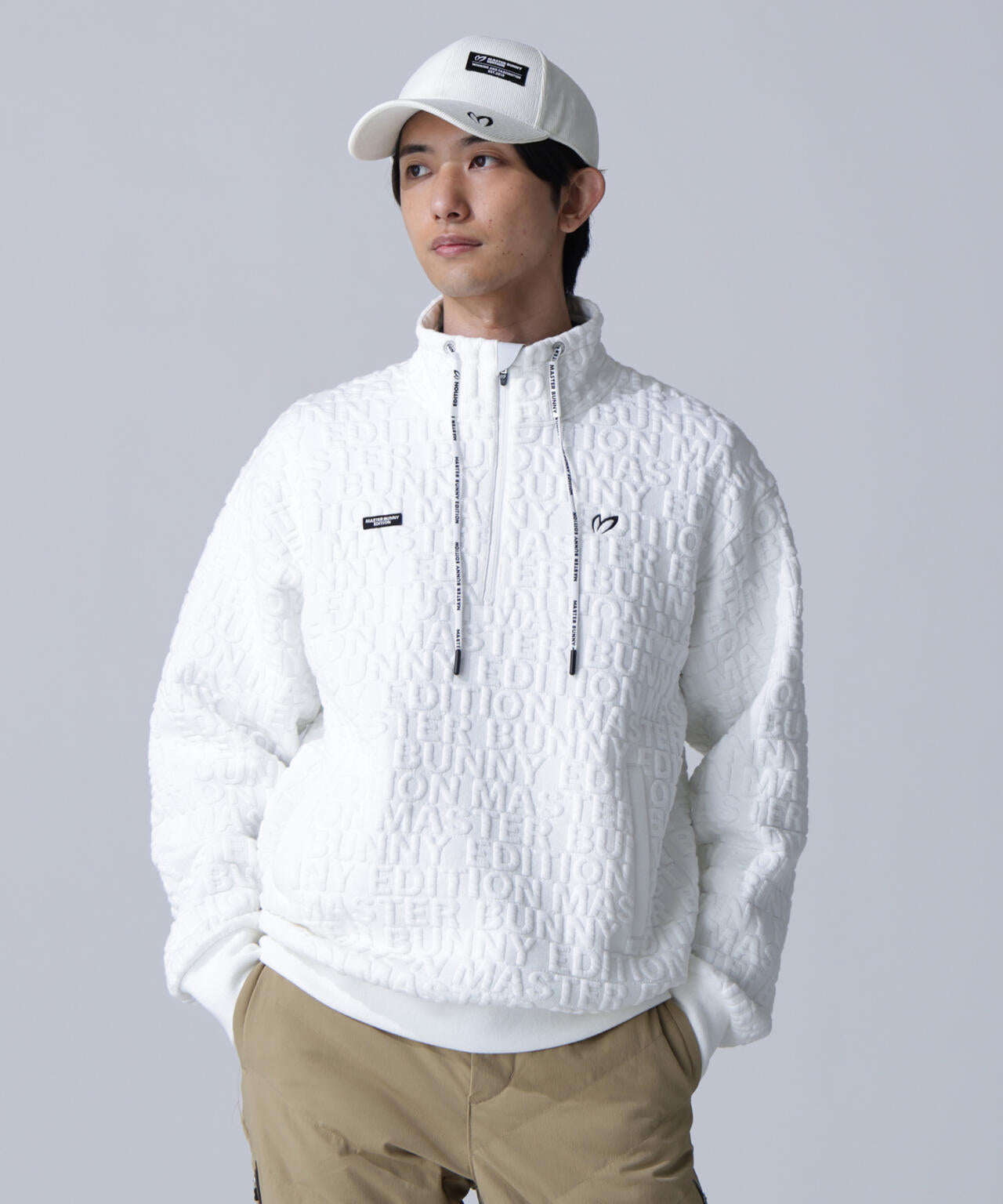 マスターバニーエディション パネルジャガード モックネックシャツ（WHT／4） チェッカージャガード裏起毛長袖モックネックカットソー | MASTER