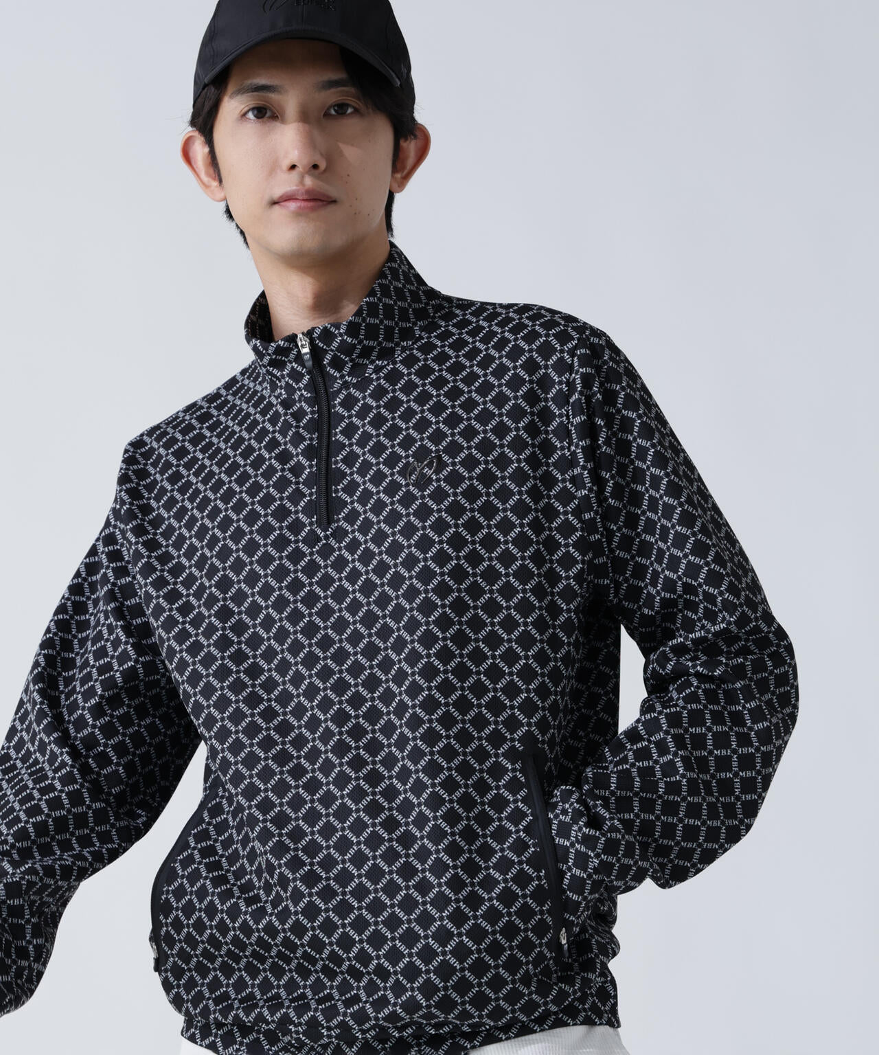 SPXカラミメッシュMBEボックスプリント ハーフジップアップカットソー