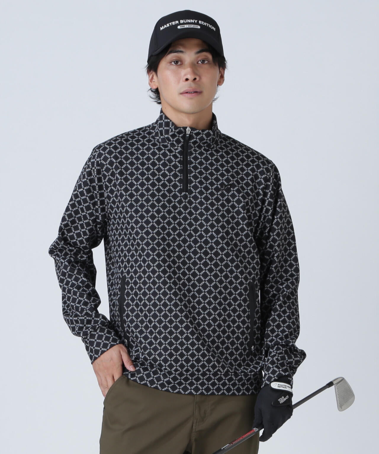 SPXカラミメッシュMBEボックスプリント ハーフジップアップカットソー