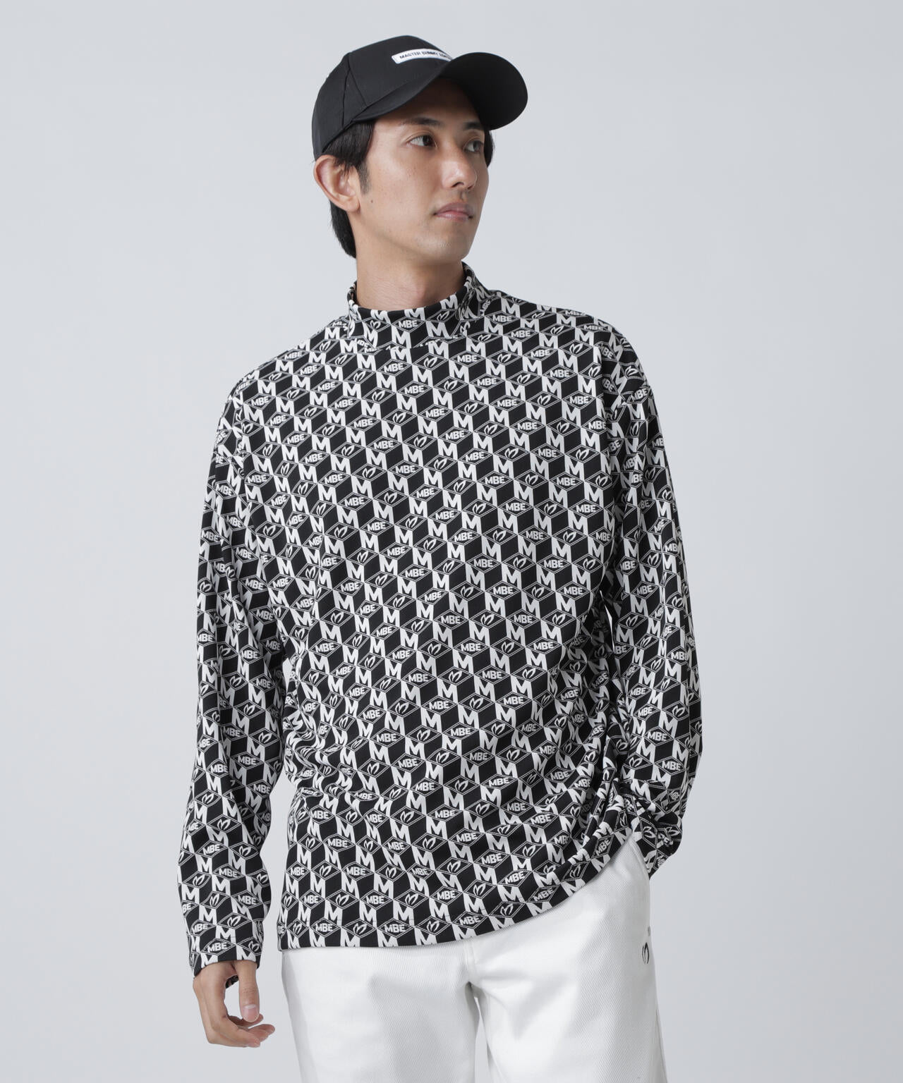 エコブルーMキューブジャガード長袖ハイネックカットソー