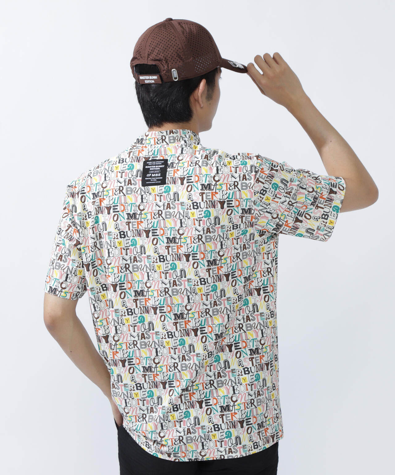 4WAYナイロントリコットマルチロゴプリント半袖モックネックカットソー