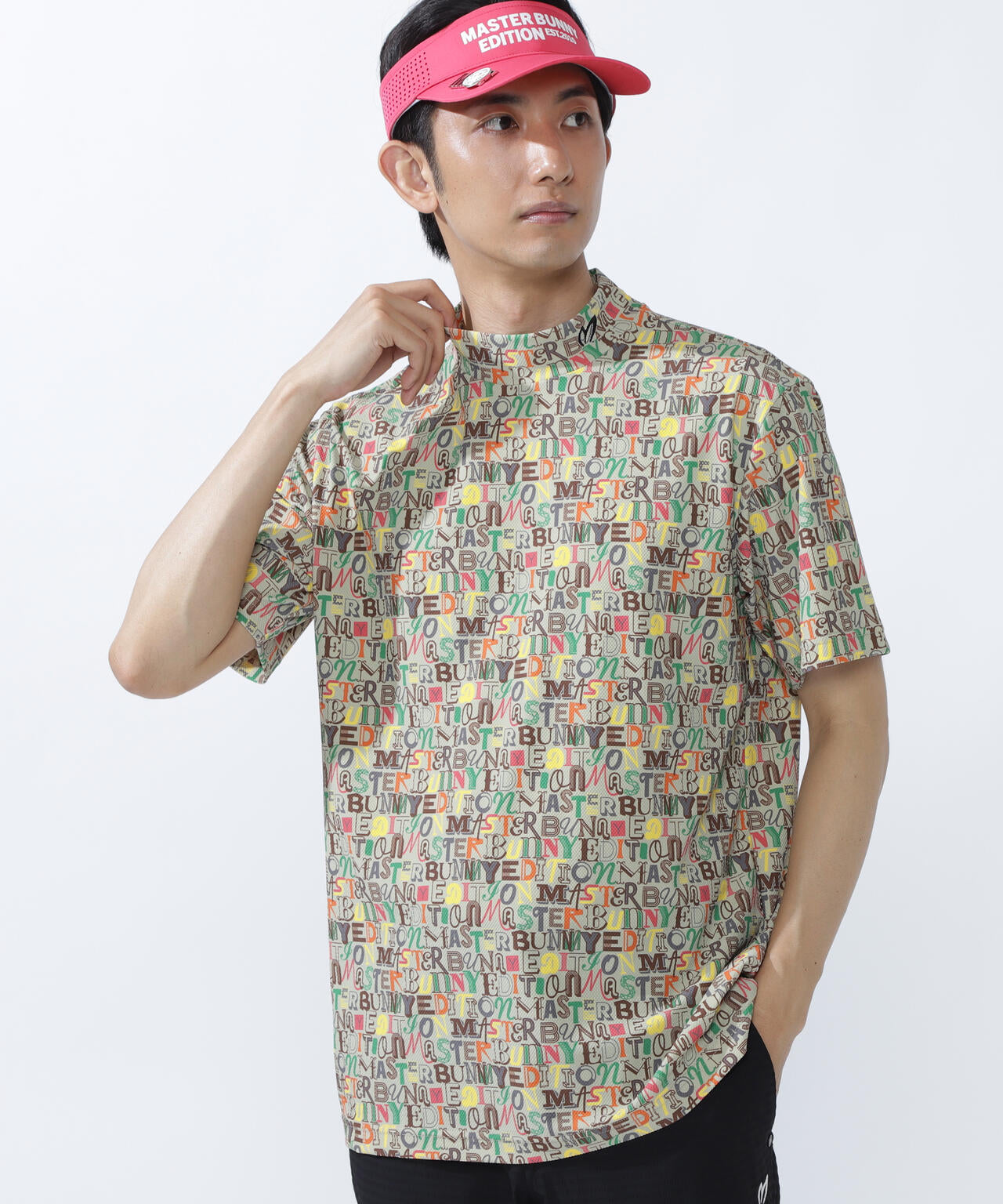 4WAYナイロントリコットマルチロゴプリント半袖モックネックカットソー