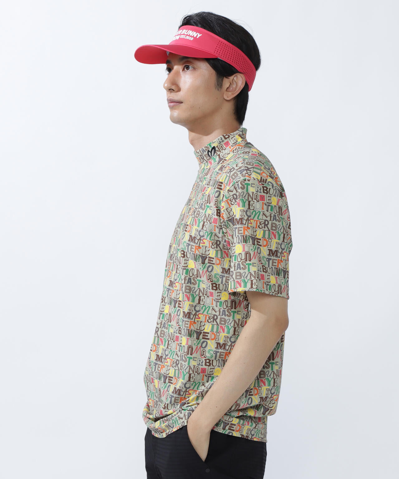 4WAYナイロントリコットマルチロゴプリント半袖モックネックカットソー