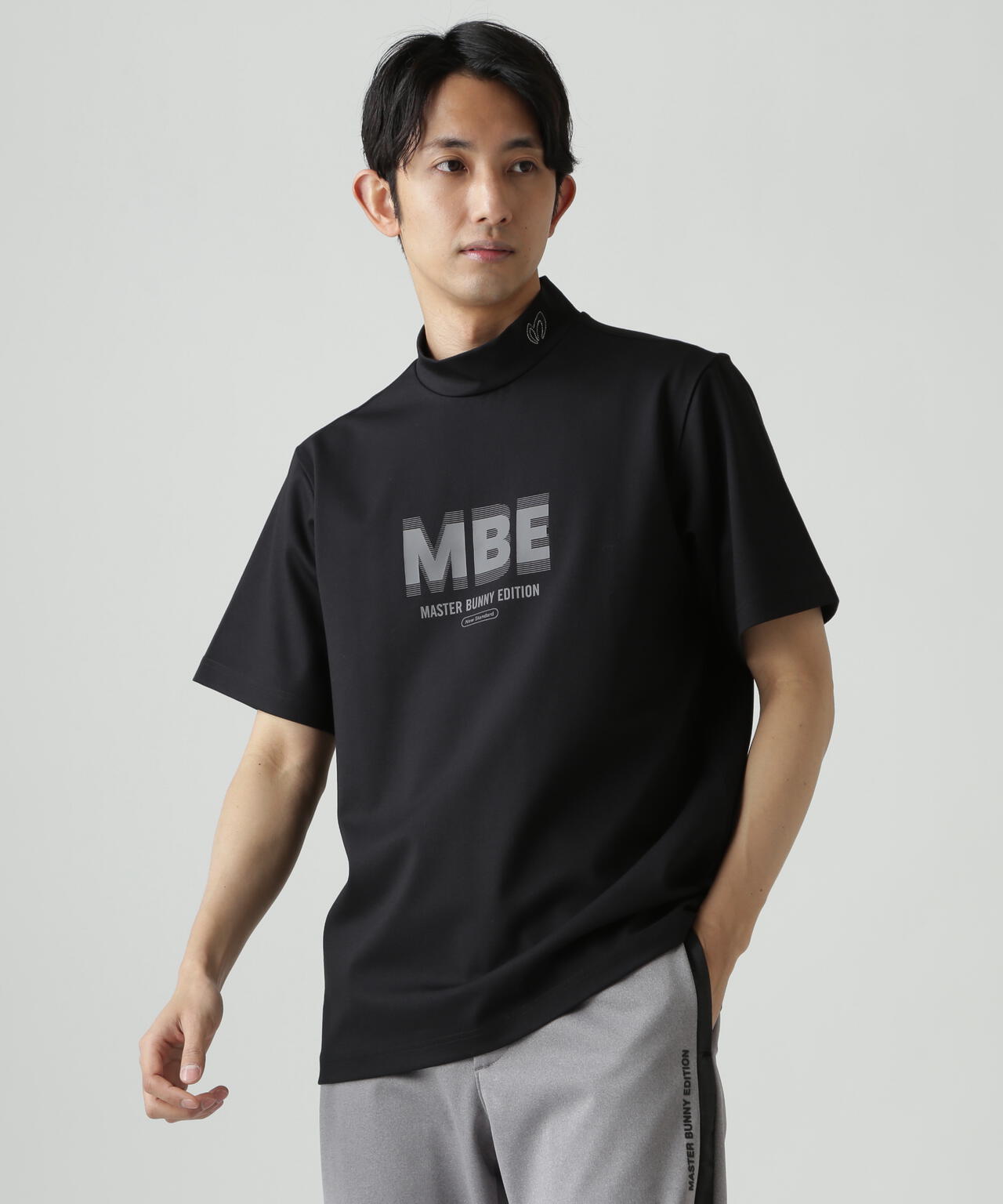 MASTER BUNNY EDITION モックネックシャツ　黒 4WAYジャガード半袖モックネックカットソー | MASTER BUNNY EDITION
