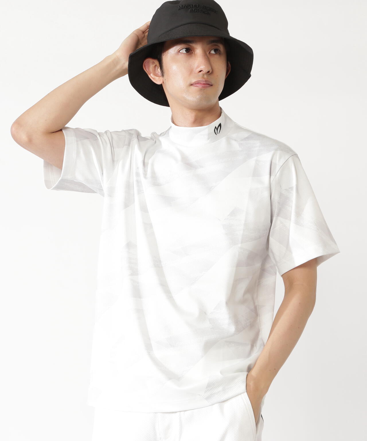 ドットグラデーションプリント メッシュトリコット半袖ハイネックカットソー