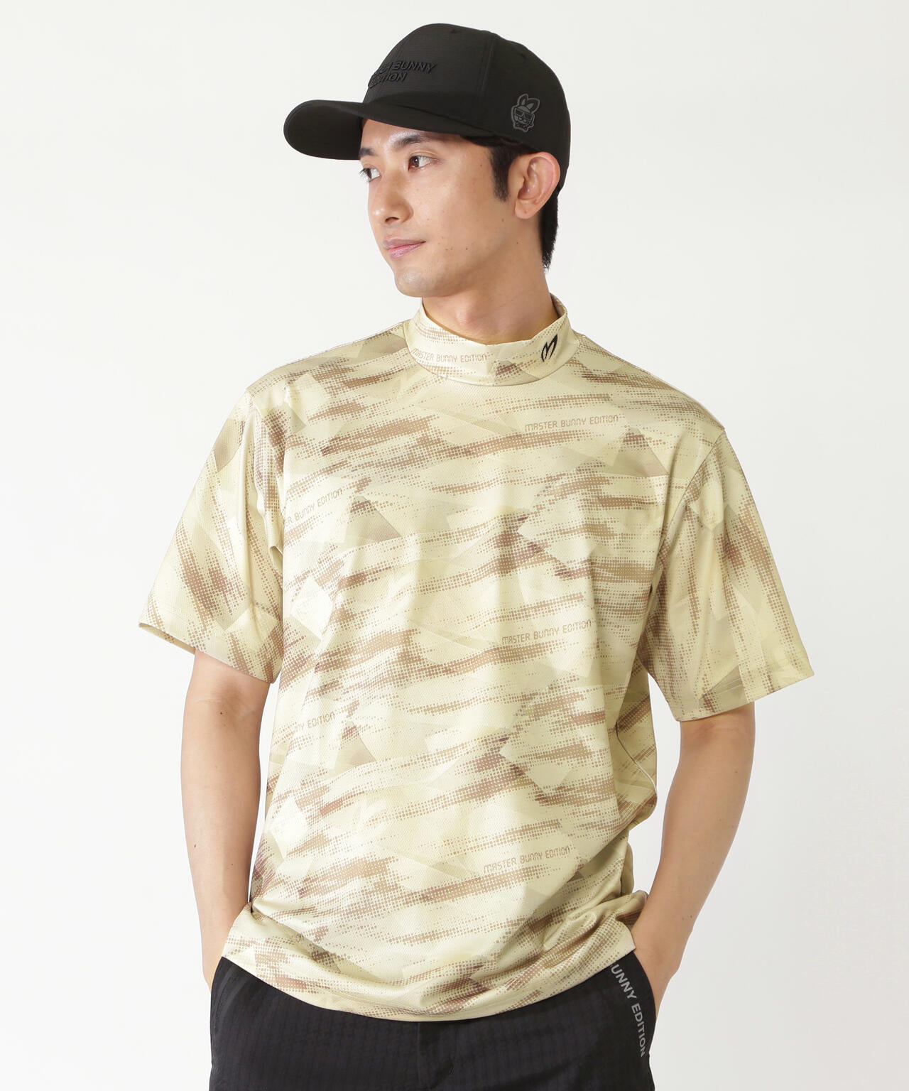 ドットグラデーションプリント メッシュトリコット半袖ハイネックカットソー