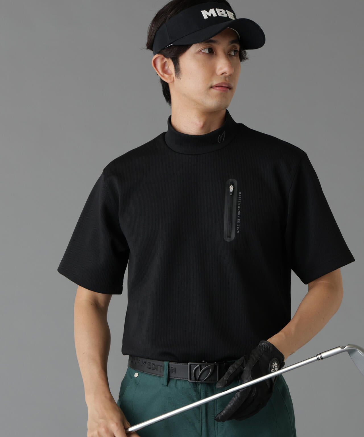 へリンボンストライプ半袖モックネックシャツ (MENS) | MASTER BUNNY