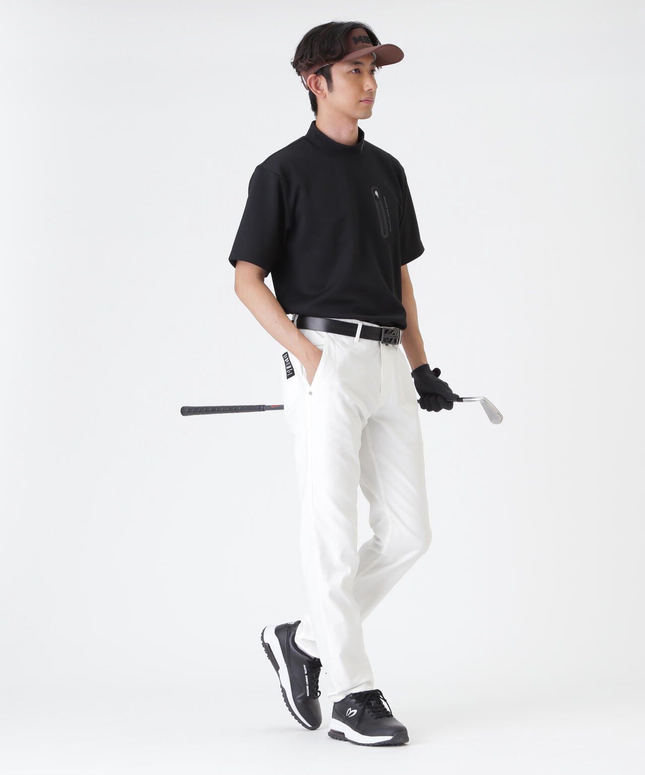 へリンボンストライプ半袖モックネックシャツ (MENS) | MASTER BUNNY
