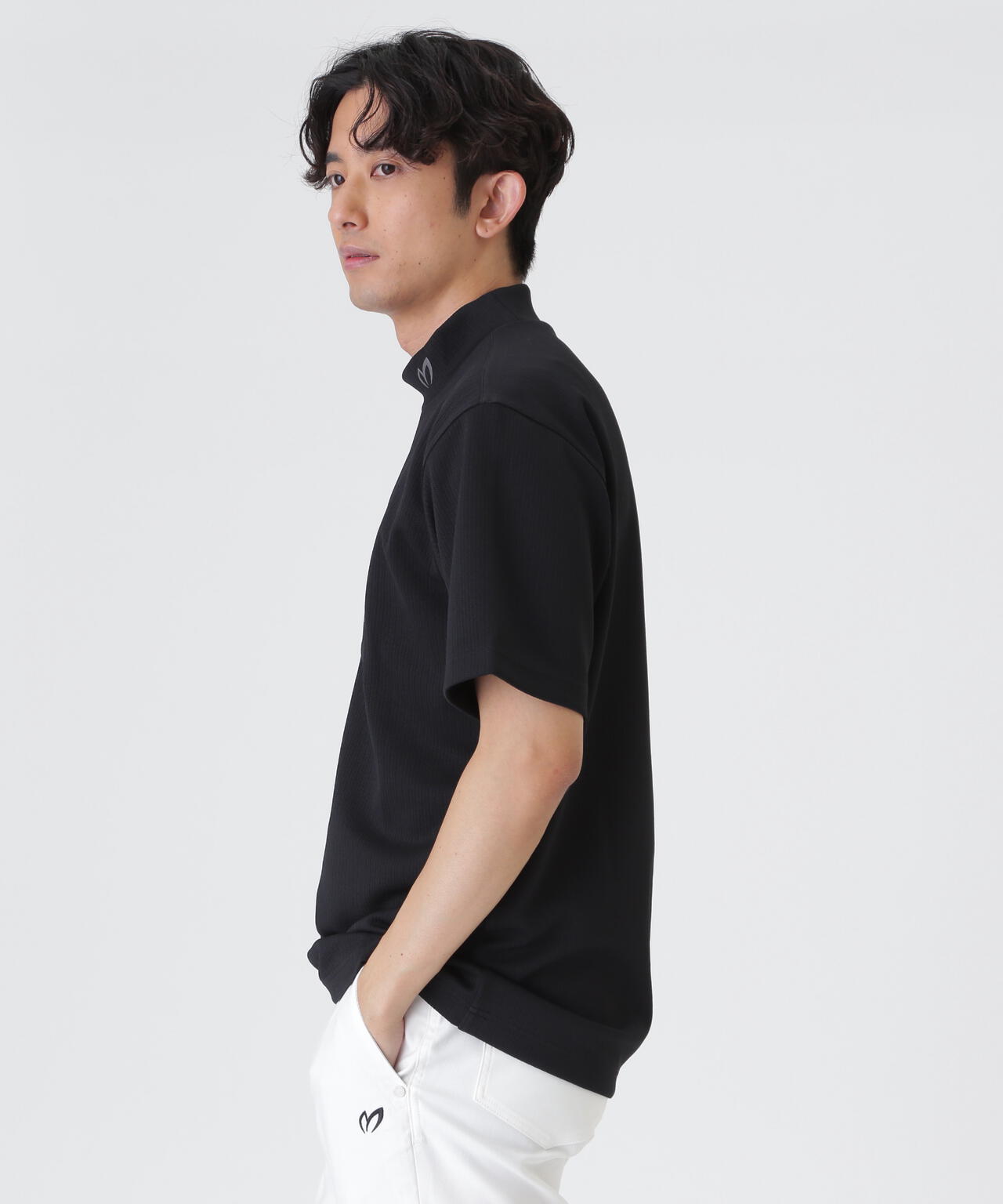へリンボンストライプ半袖モックネックシャツ (MENS) | MASTER BUNNY