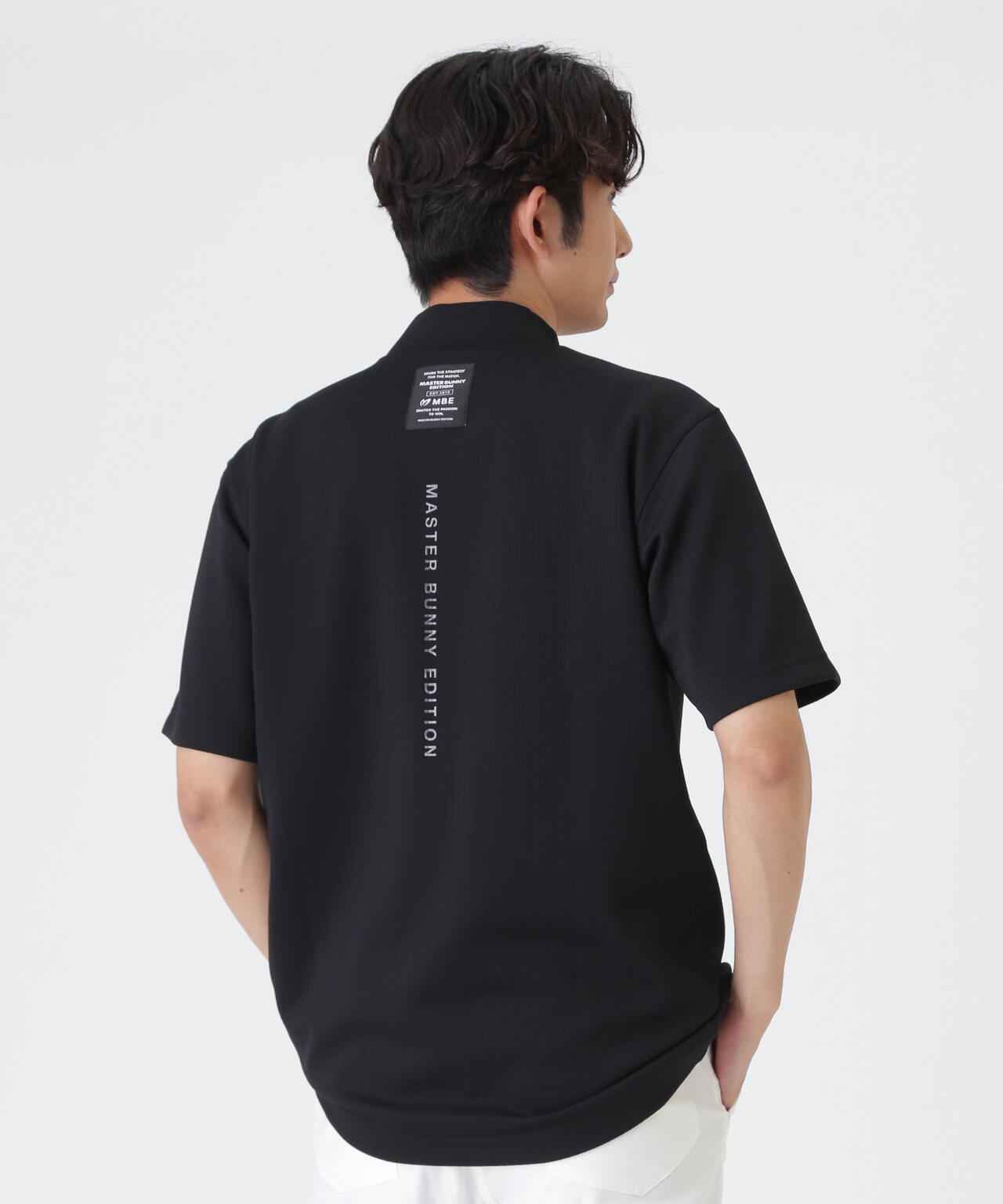 へリンボンストライプ半袖モックネックシャツ (MENS) | MASTER BUNNY