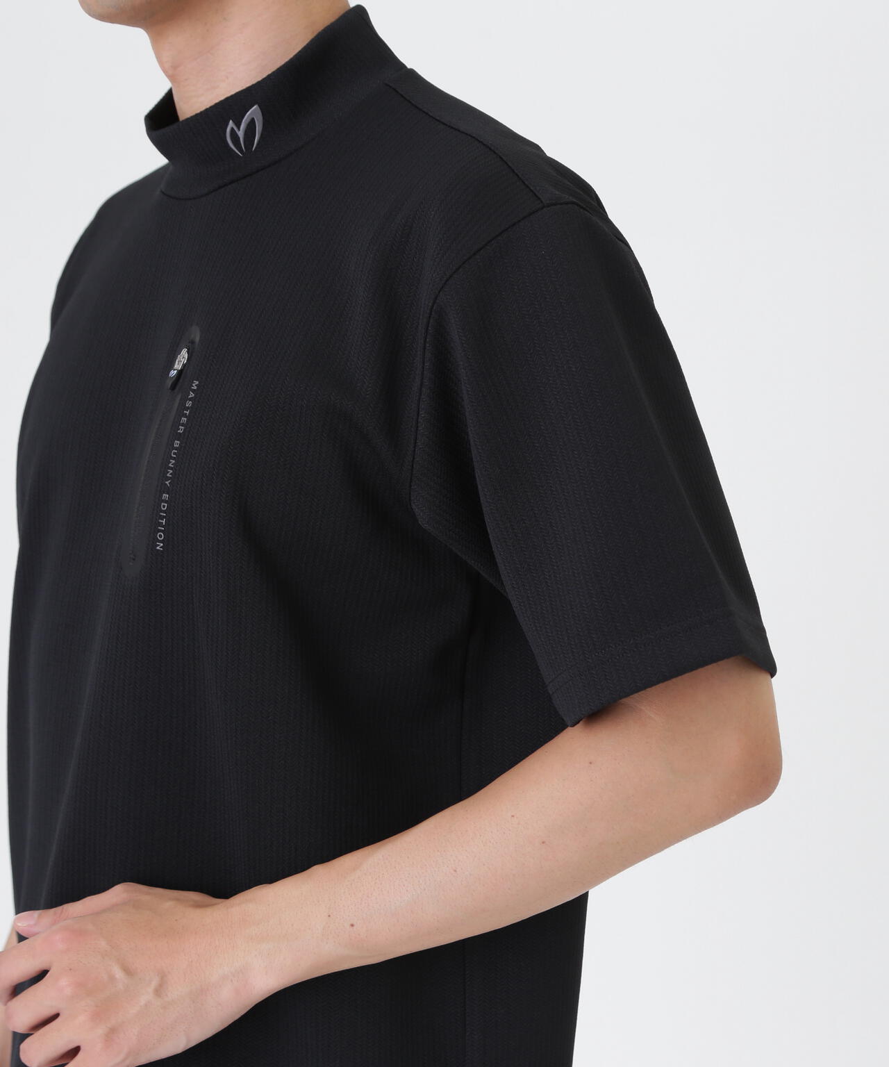 へリンボンストライプ半袖モックネックシャツ (MENS) | MASTER BUNNY