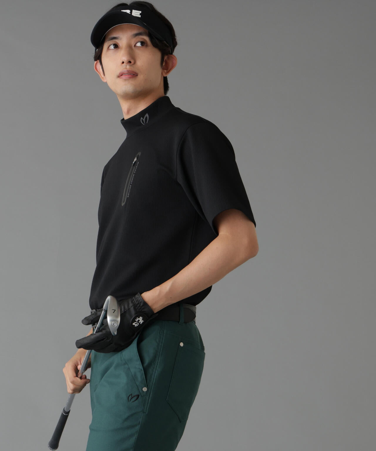へリンボンストライプ半袖モックネックシャツ (MENS) | MASTER BUNNY