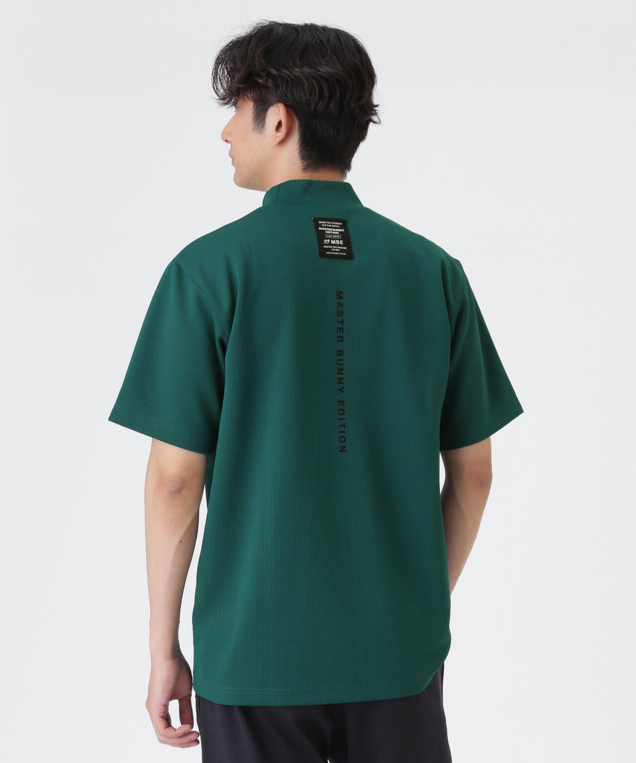 へリンボンストライプ半袖モックネックシャツ (MENS) | MASTER BUNNY