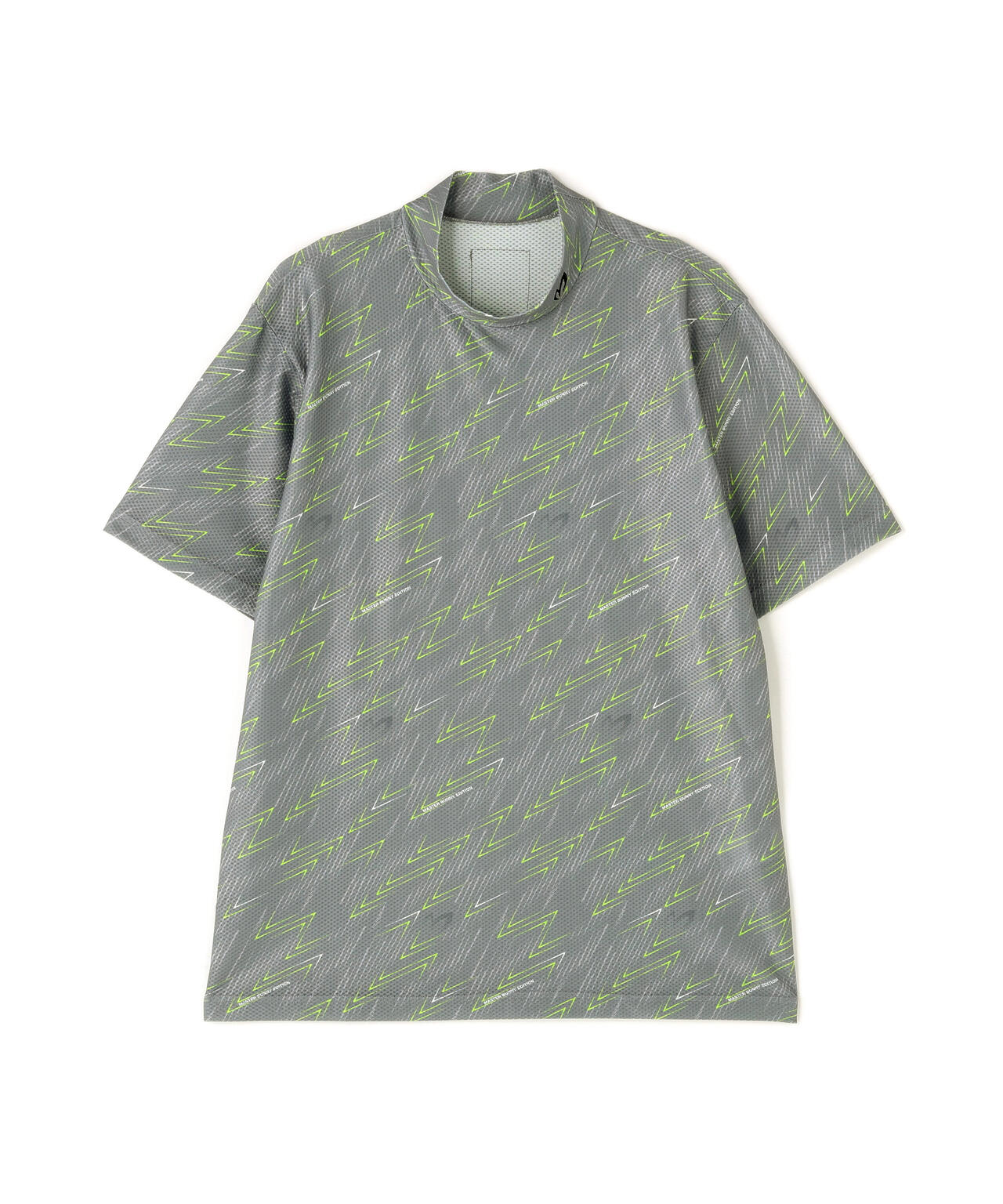 ドットメッシュ スポーティ柄プリント半袖ハイネックカットソー