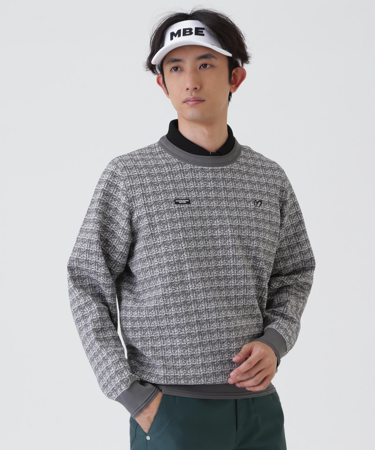 マスターバニーエディション　長袖ニット　プルオーバー　リブ仕様　ロゴ　グレー　0 クルーネックニットプルオーバー (MENS) | MASTER BUNNY EDITION