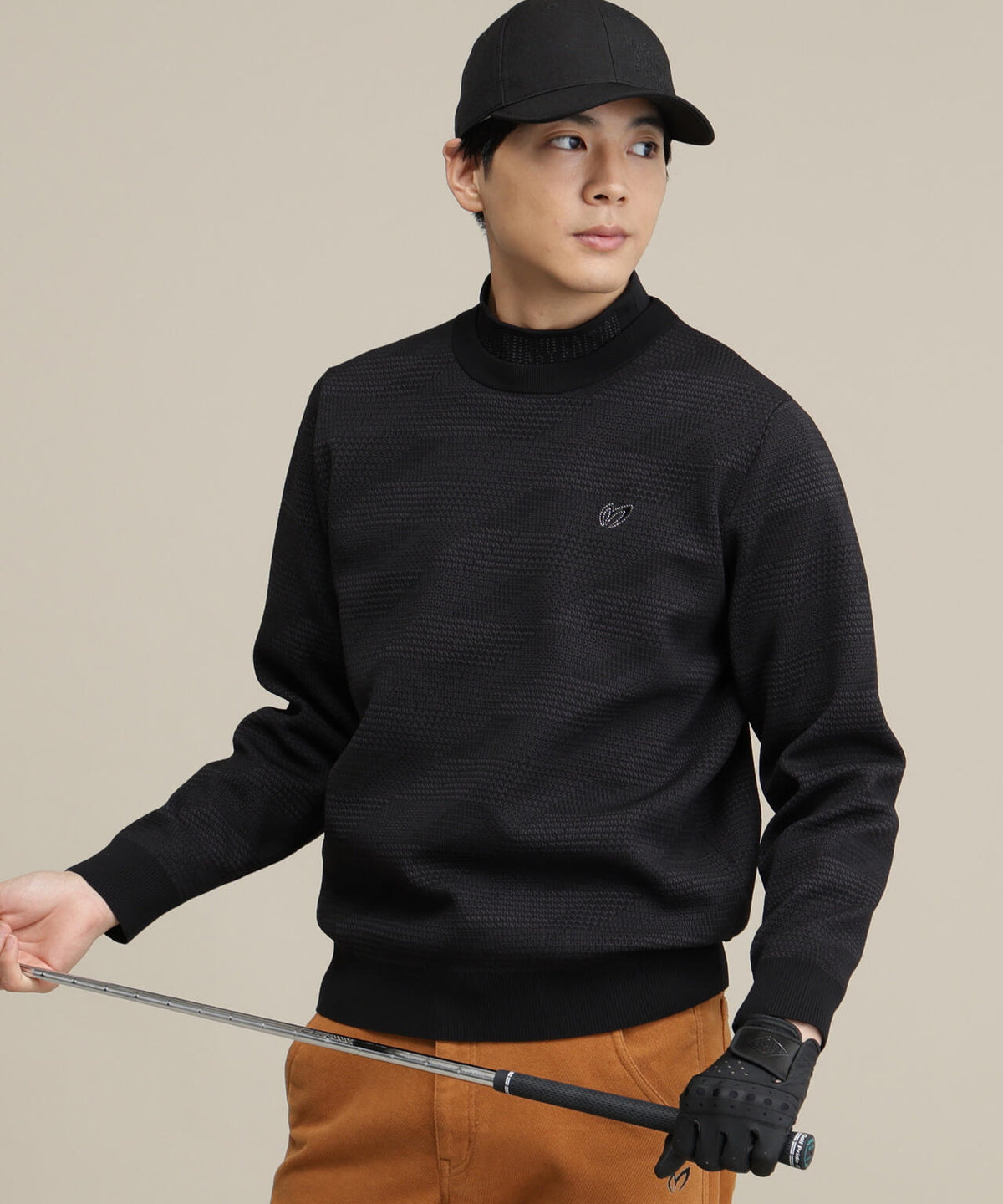 Wジャガードクルーネックニットプルオーバー (MENS)