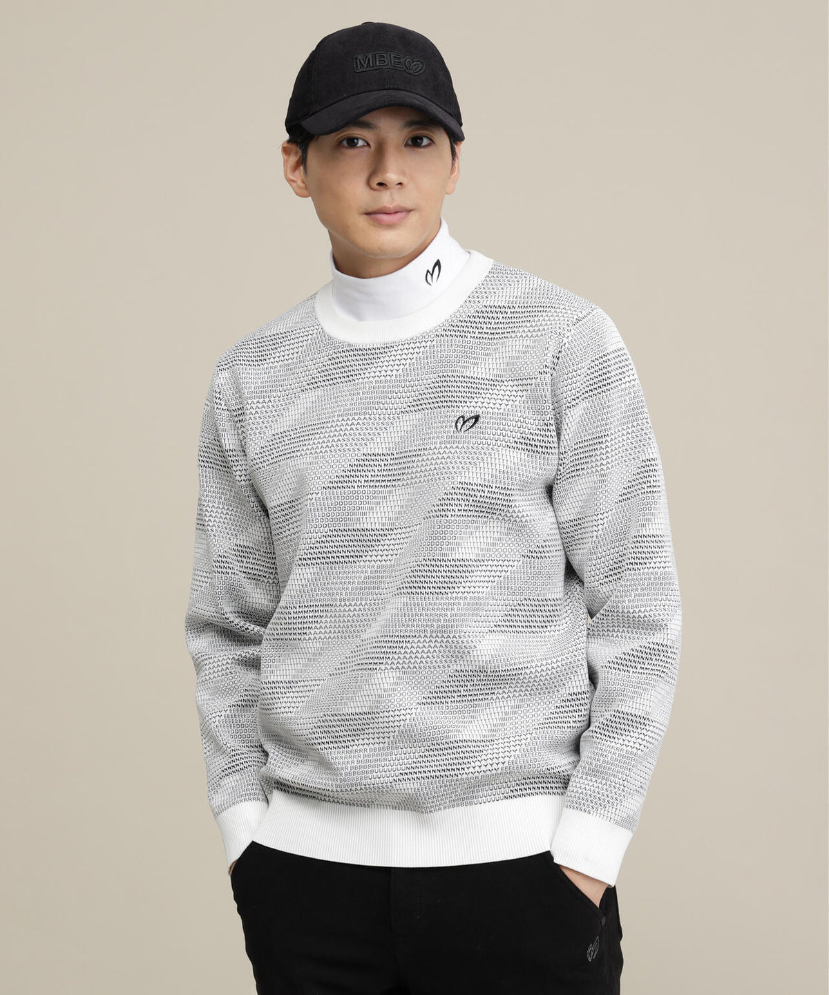 Wジャガードクルーネックニットプルオーバー (MENS)