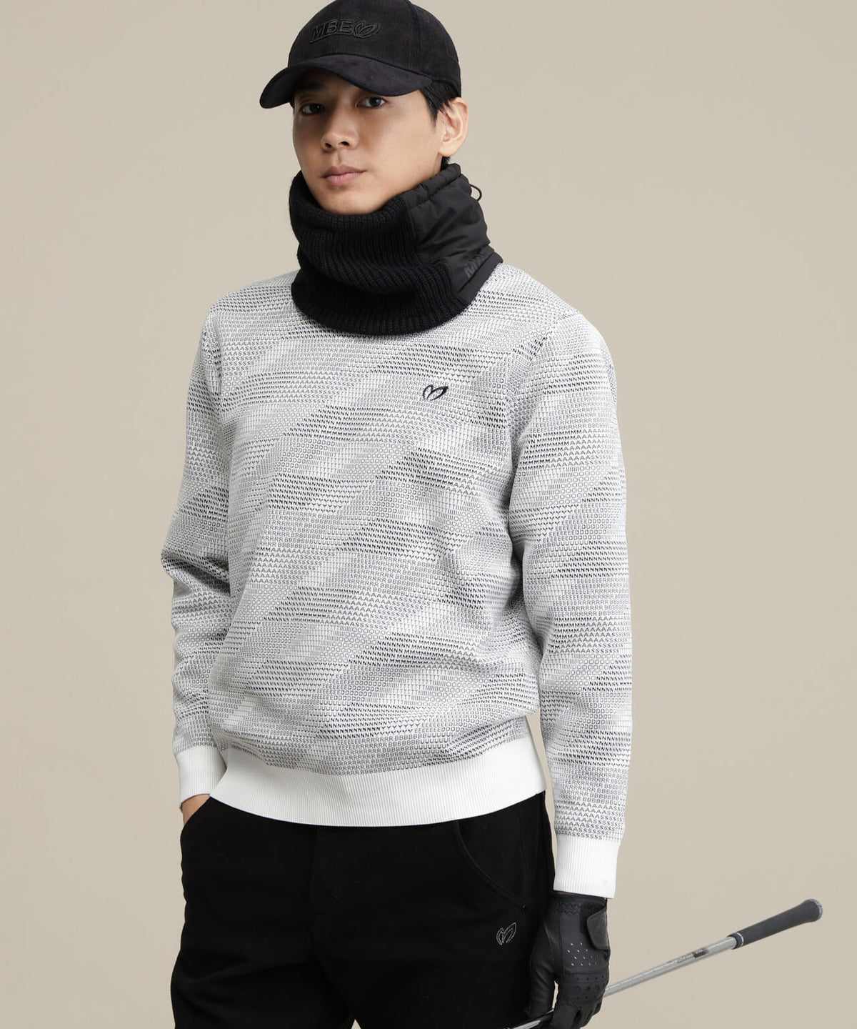 Wジャガードクルーネックニットプルオーバー (MENS)