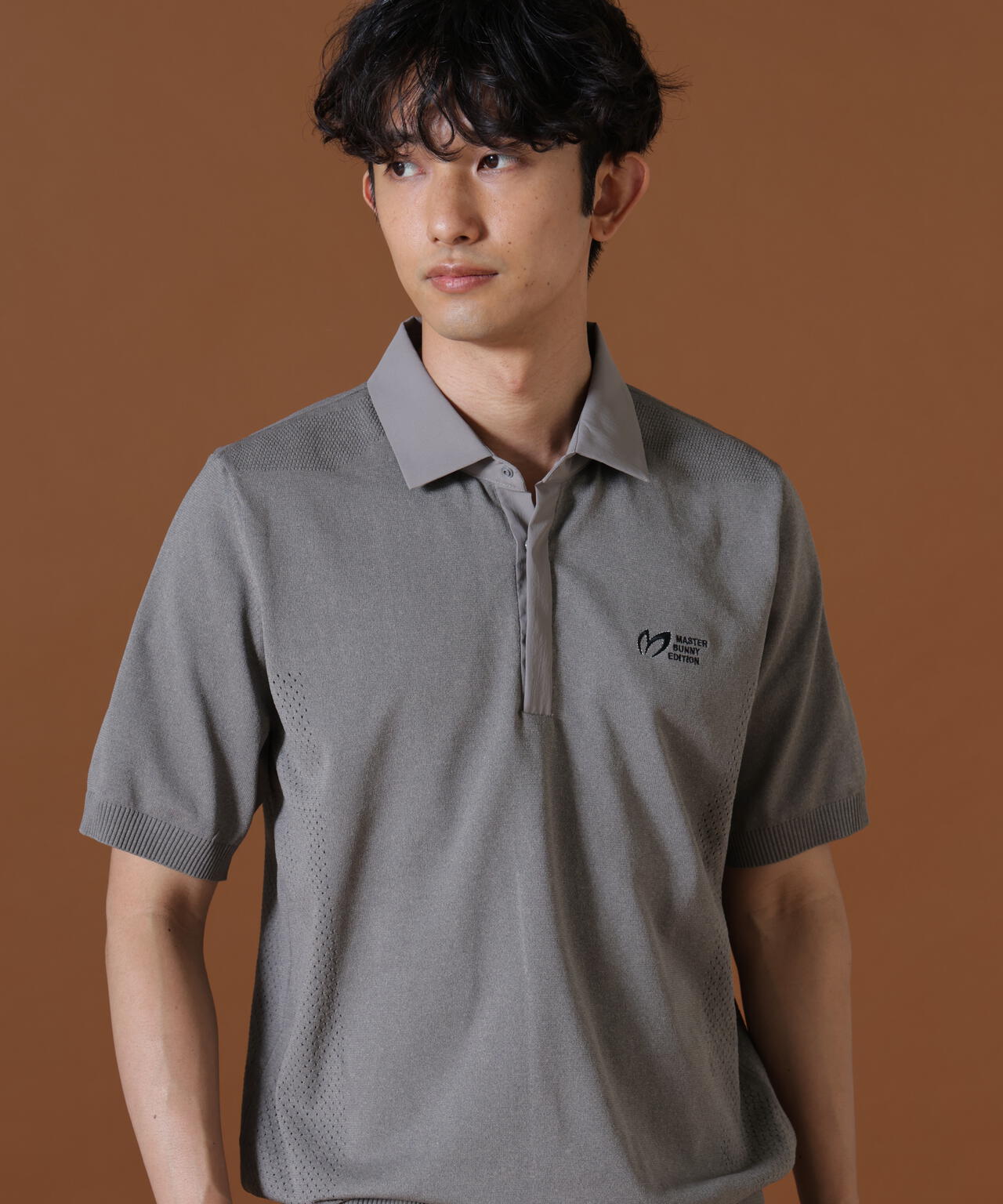 新品未使用MASTER BUNNY EDITION ポロシャツ グレー　サイズ6 布帛衿ポロニット (MENS) | MASTER BUNNY EDITION（マスターバニー
