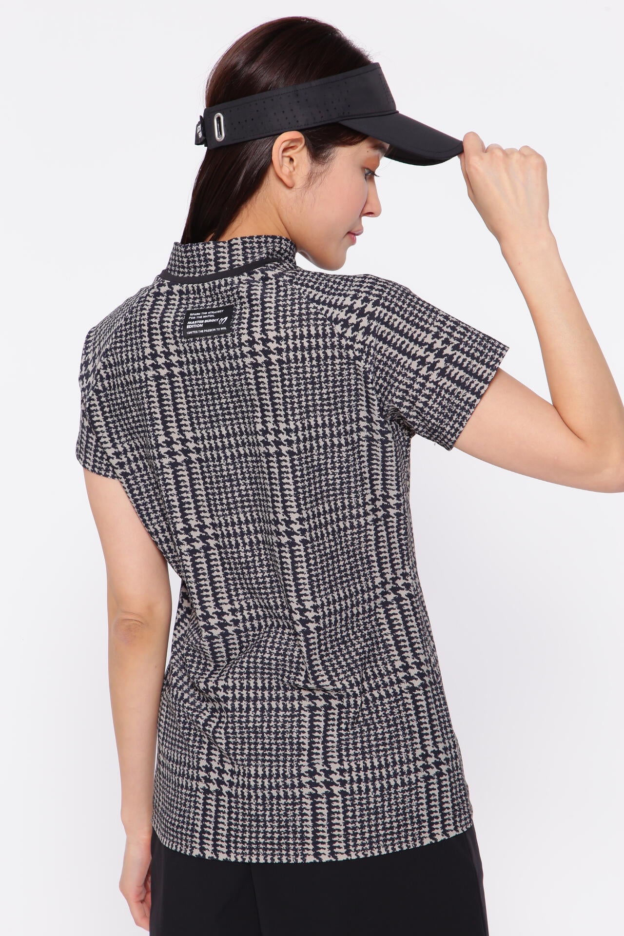 4WAYトリコットカノコ 半袖ハイネックカットソー ＜編み込み柄／グレン