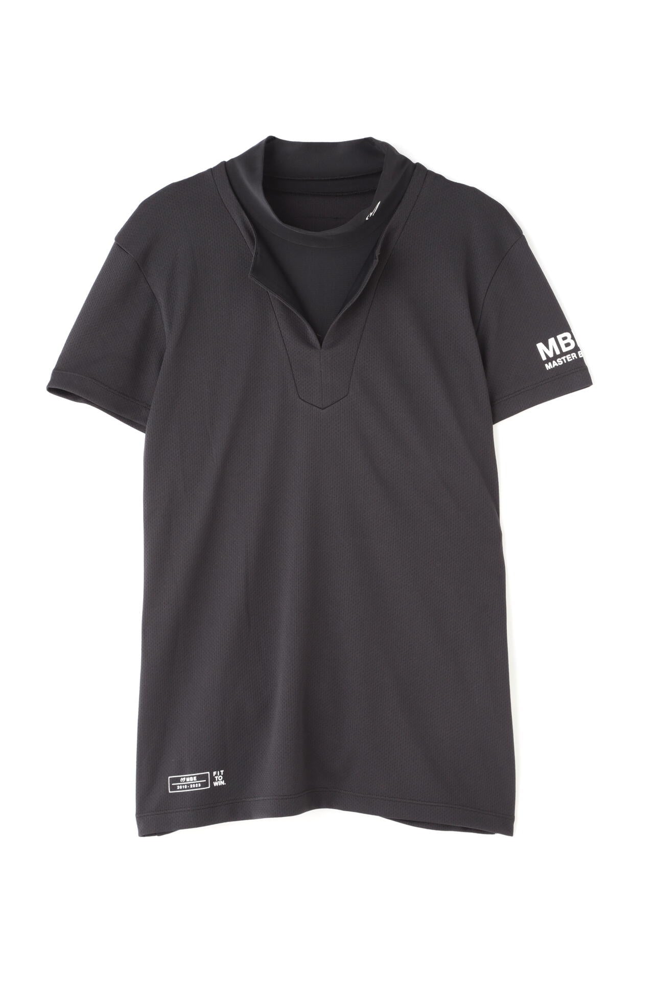 a1910▶マスターバニーエディション　モックネック半袖シャツ【5】ブラック ウェーブロンストレッチ ディンプルメッシュ 半袖モックネック