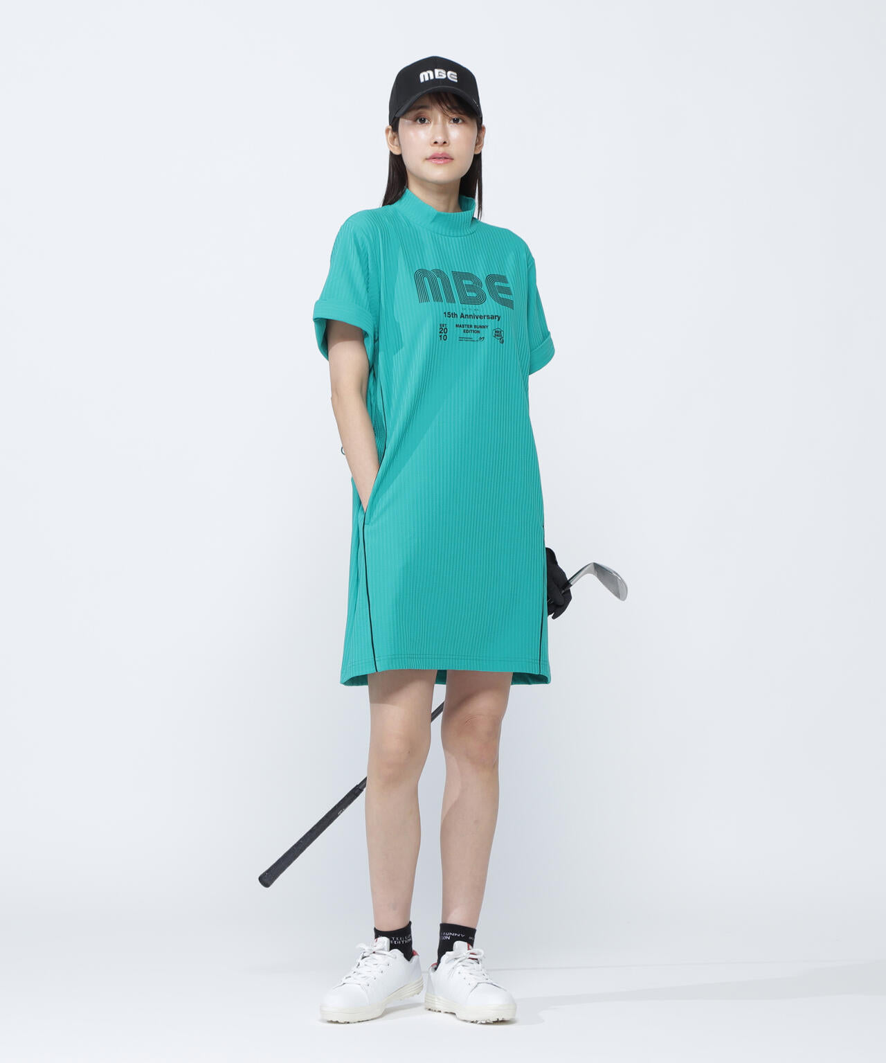 サッカーストライプ半袖モックネックワンピース | MASTER BUNNY